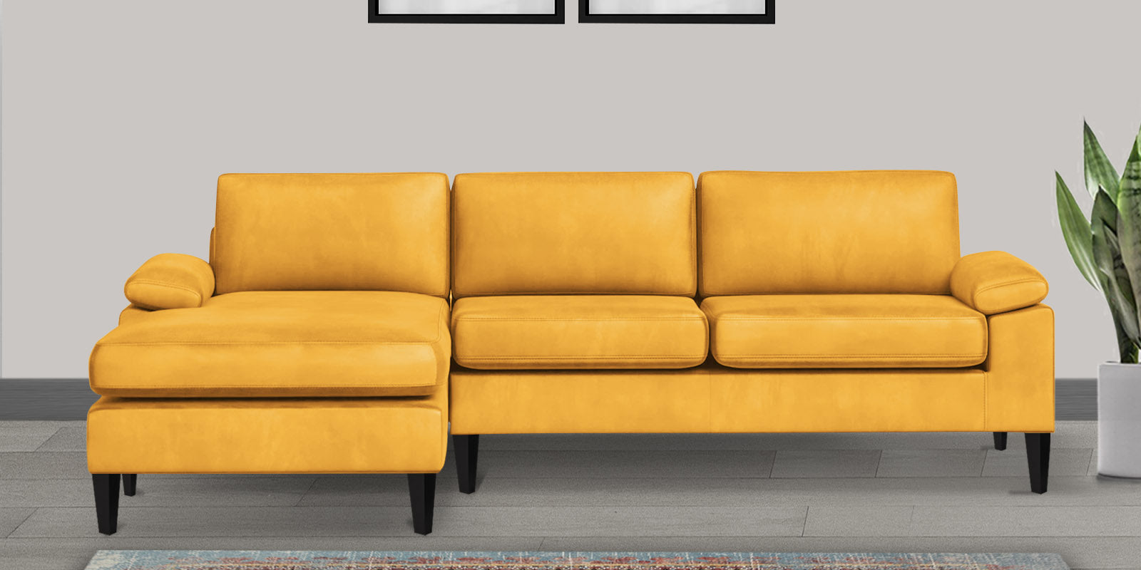 Vegas Velvet RHS Sectional Sofa (3+Lounger) In Turmeric yellow Colour - Febonic Living
