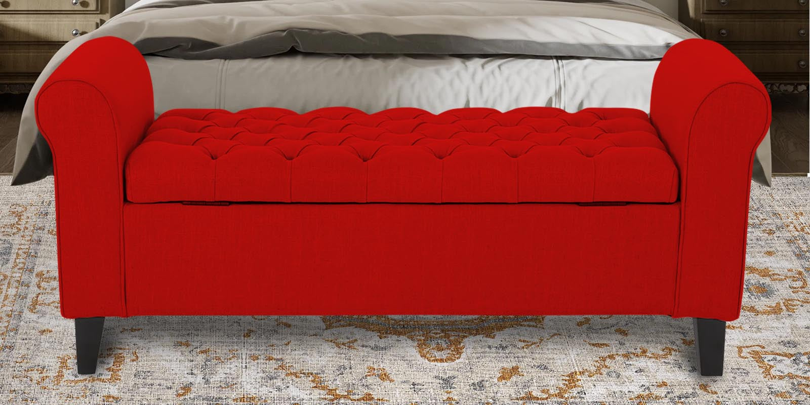 Nowia Fabric 3 Seater Recamier In Ruby Red Colour With Storage - Febonic Living