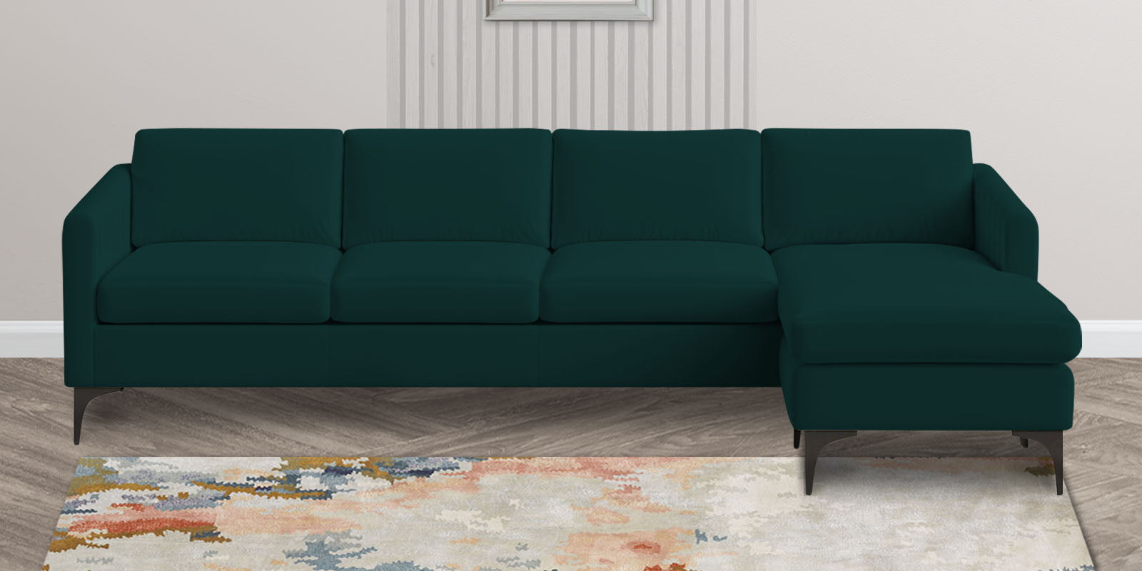 Haru Fabric LHS Sectional Sofa (3+Lounger) In Forest Green Colour - Febonic Living