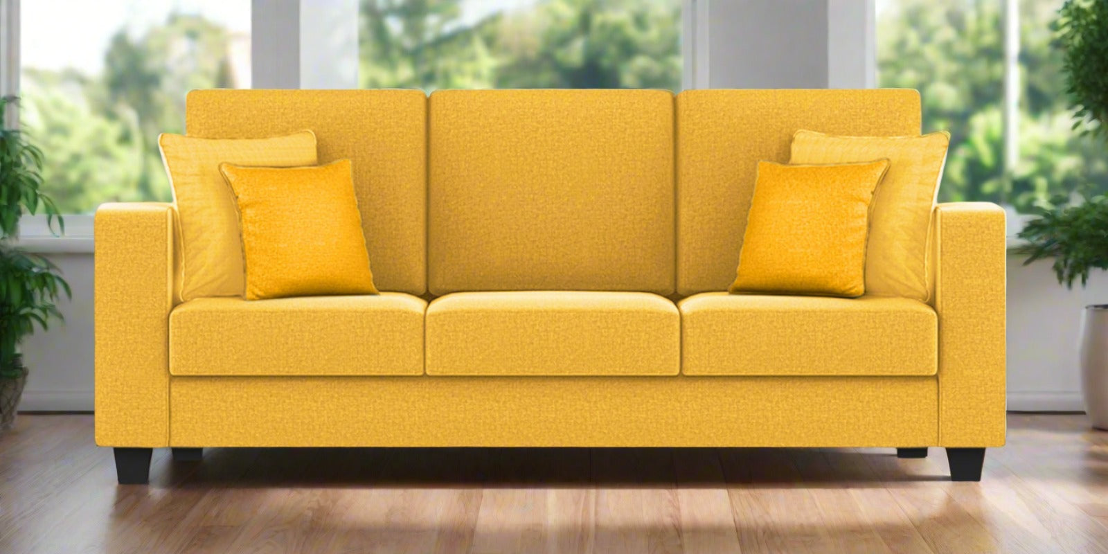 Nabi Fabric 3 Seater Sofa In Bold Yellow Colour - Febonic Living