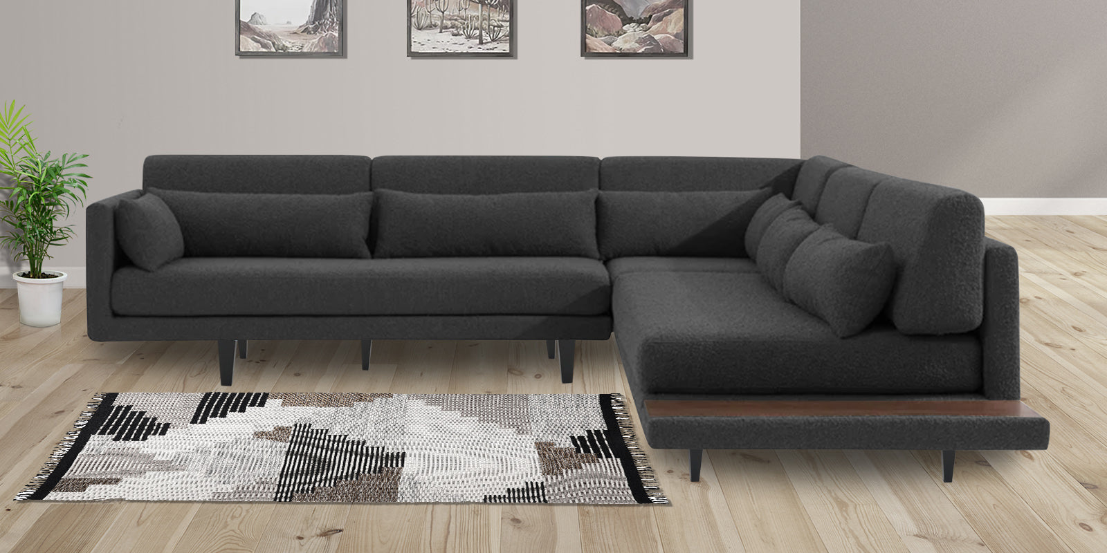 Malta Fabric 6 Seater LHS Corner Sofa In Charcoal grey Colour