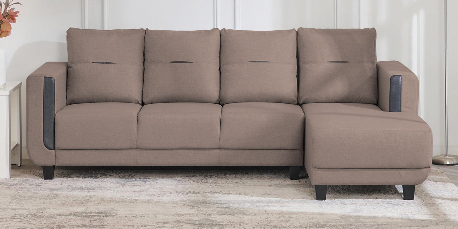 Perry Fabric LHS Sectional Sofa (3+Lounger) In Kadhi Beige Colour - Febonic Living