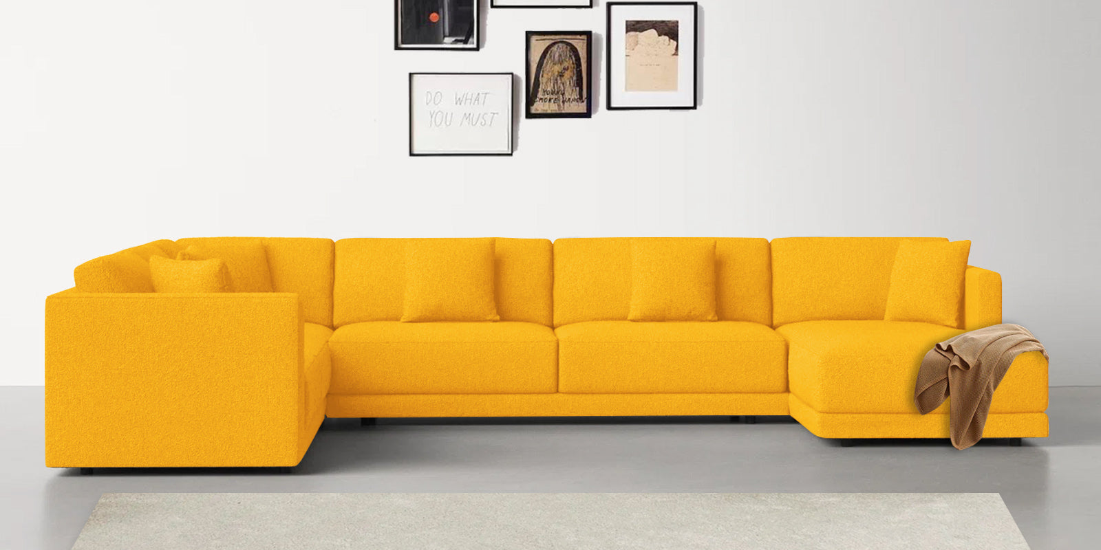 Carlin Fabric LHS 8 Seater Sectional Sofa In Bold Yellow Colour - Febonic Living