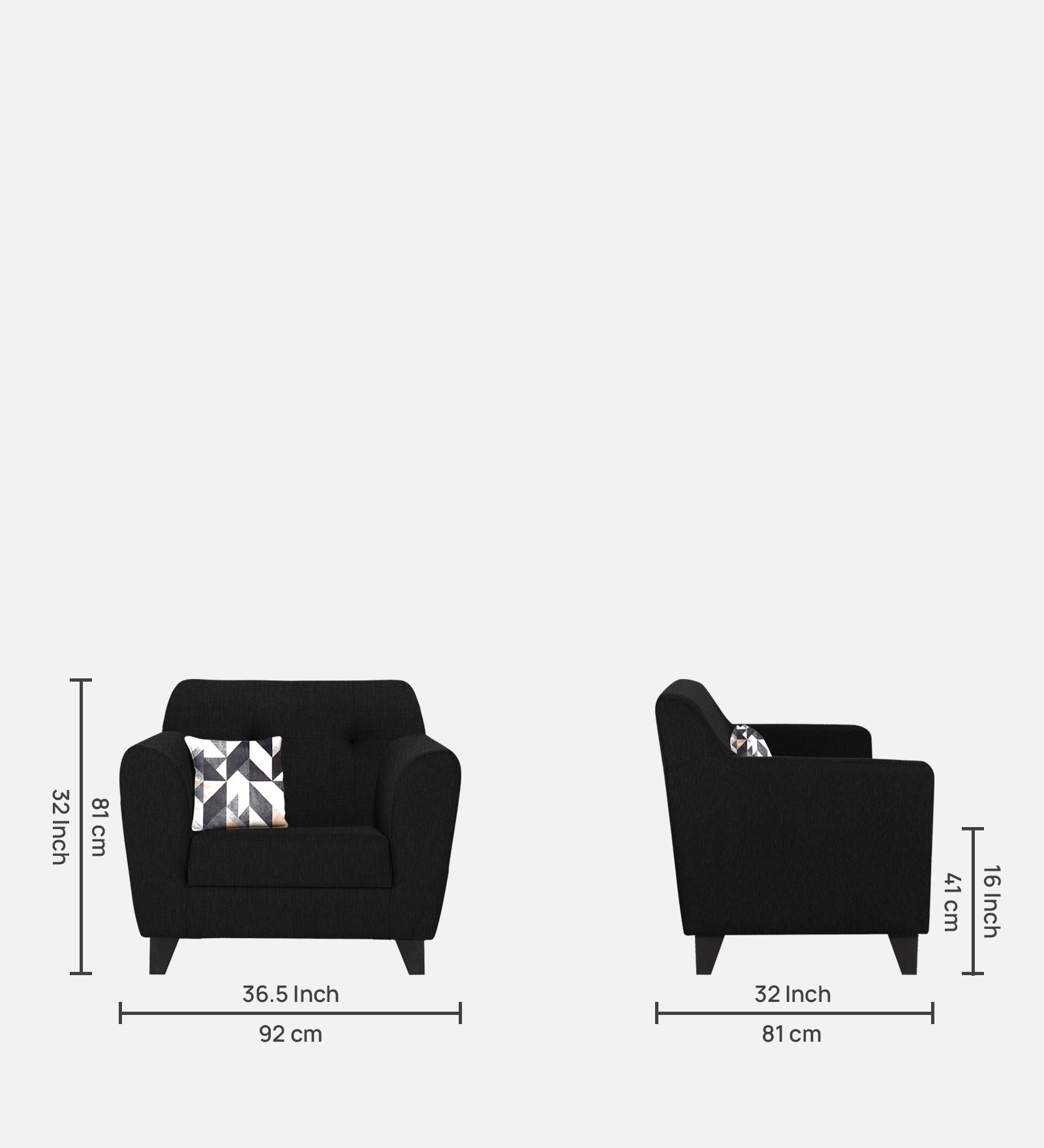 Melaan Fabric 1 Seater Sofa In Zed Black Colour - Febonic Living
