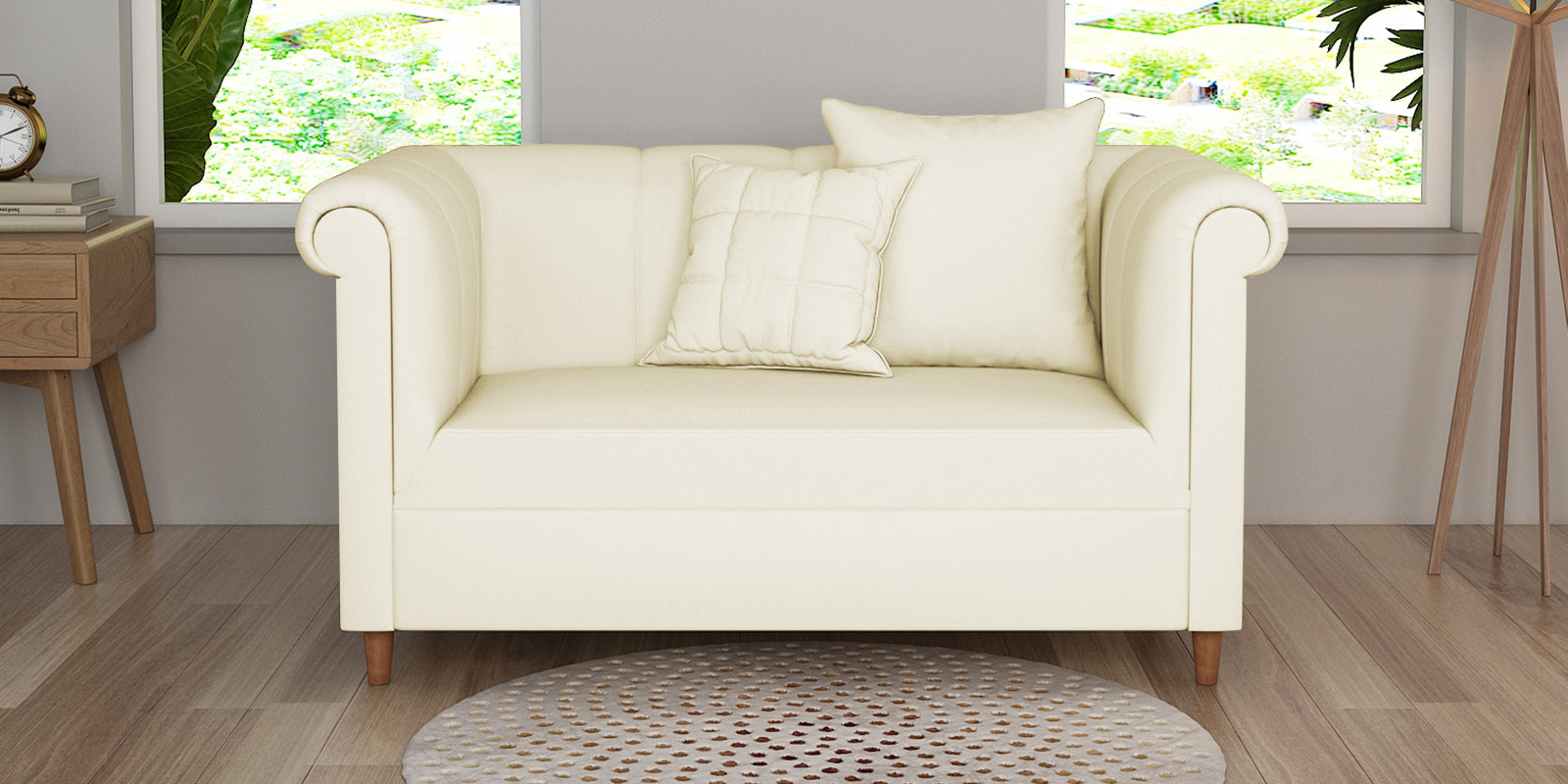 Rubi Velvet 2 Seater Sofa In Warm White Colour - Febonic Living