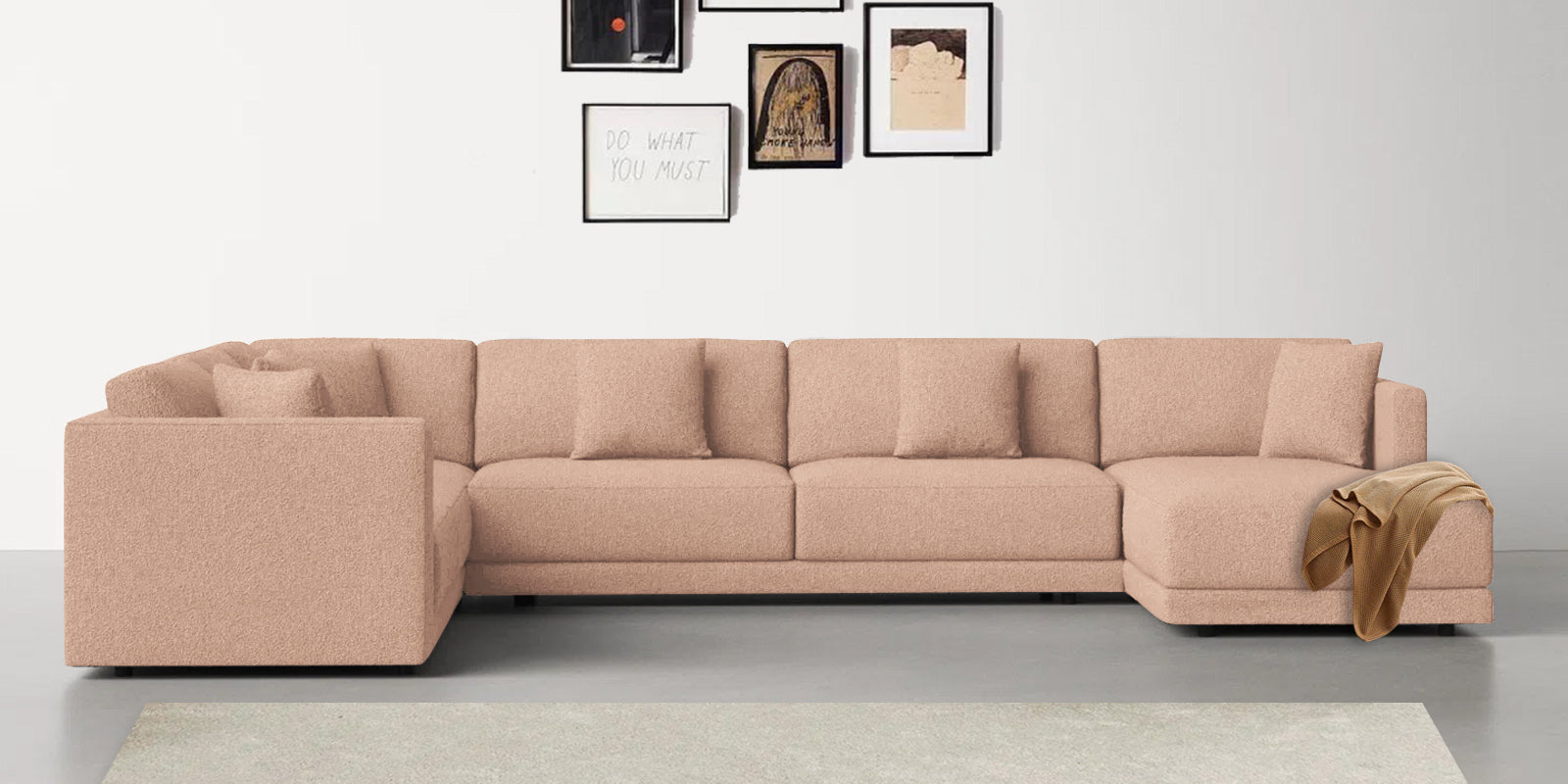 Carlin Fabric LHS 8 Seater Sectional Sofa In Cosmic Beige Colour - Febonic Living