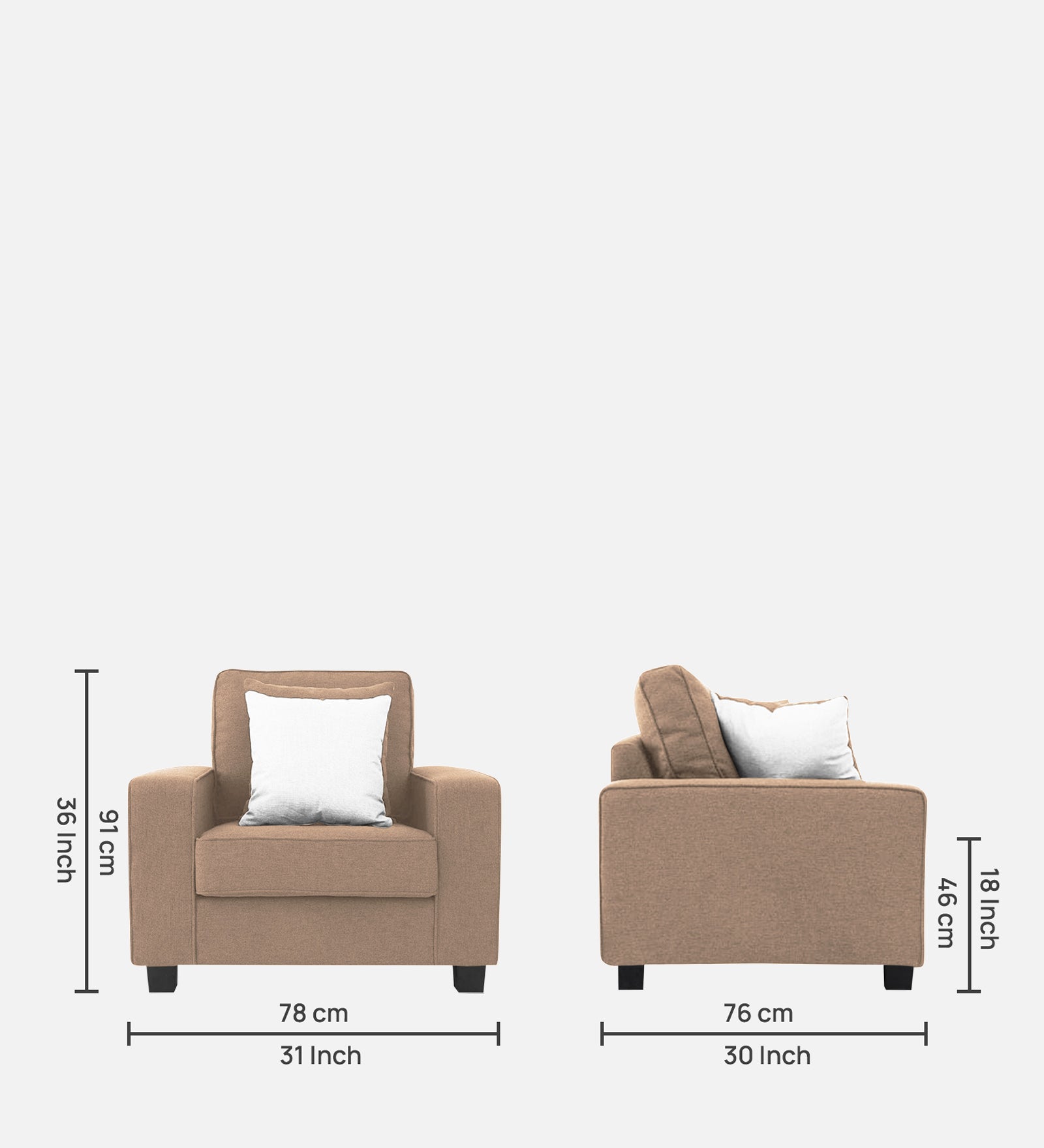 Ladybug Fabric 1 Seater Sofa In Cookie Beige Colour - Febonic Living