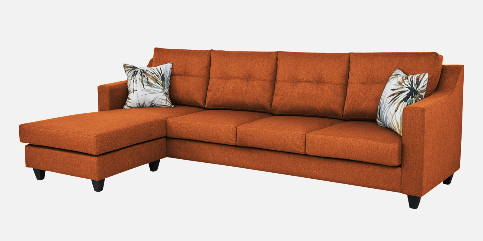 Welly Fabric RHS Sectional Sofa (3+Lounger) In Vivid Orange Colour - Febonic Living