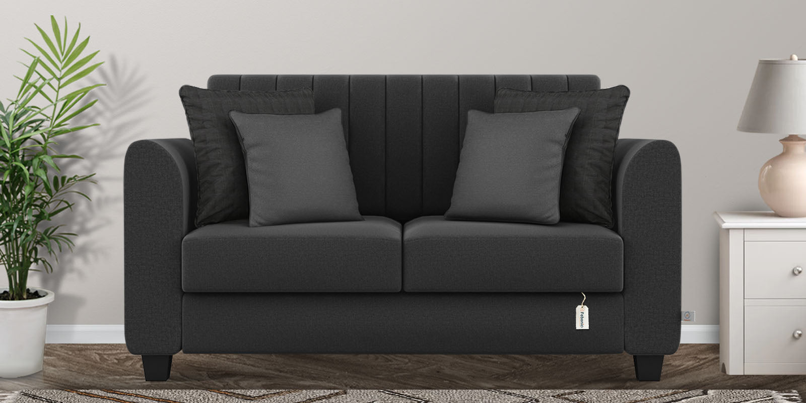 Cosmic Fabric 2 Seater Sofa In Charcoal Grey Colour - Febonic Living