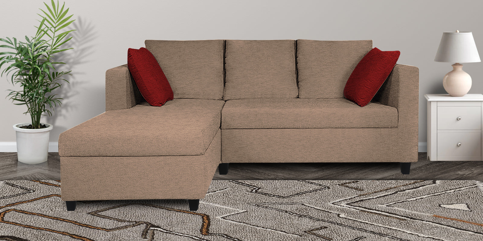 Nebula Fabric RHS Sectional Sofa (2+Lounger) In Cookie Beige Colour - Febonic Living