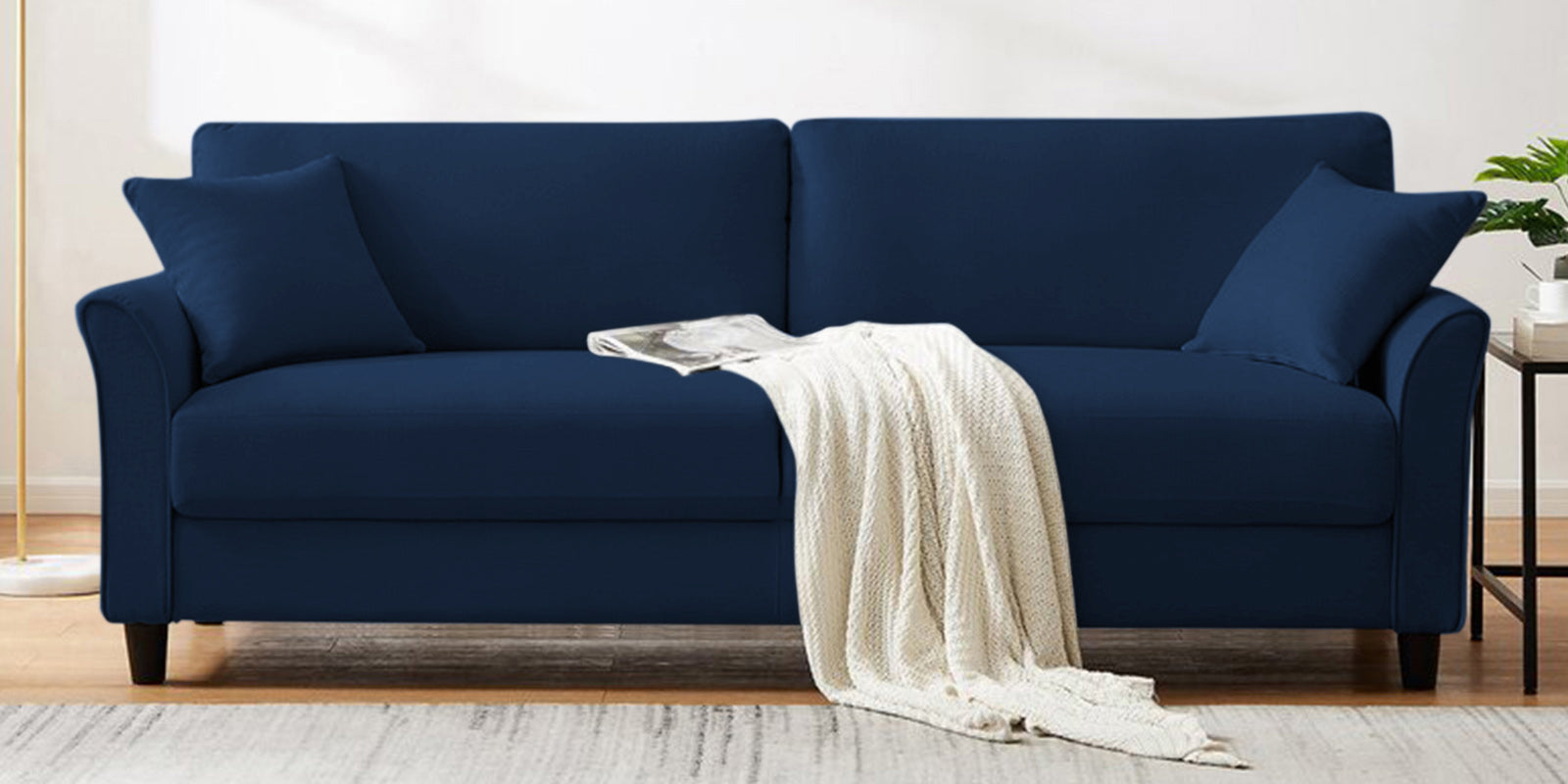 Daroo Velvet 3 Seater Sofa In Imperial Blue Colour - Febonic Living