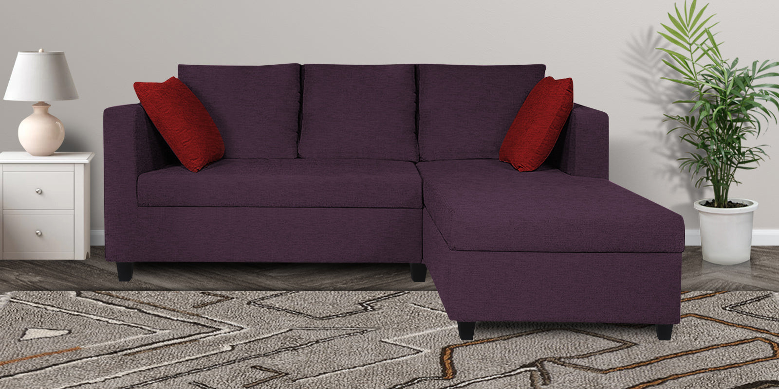 Nebula Fabric LHS Sectional Sofa (2+Lounger) In Greek Purple Colour - Febonic Living
