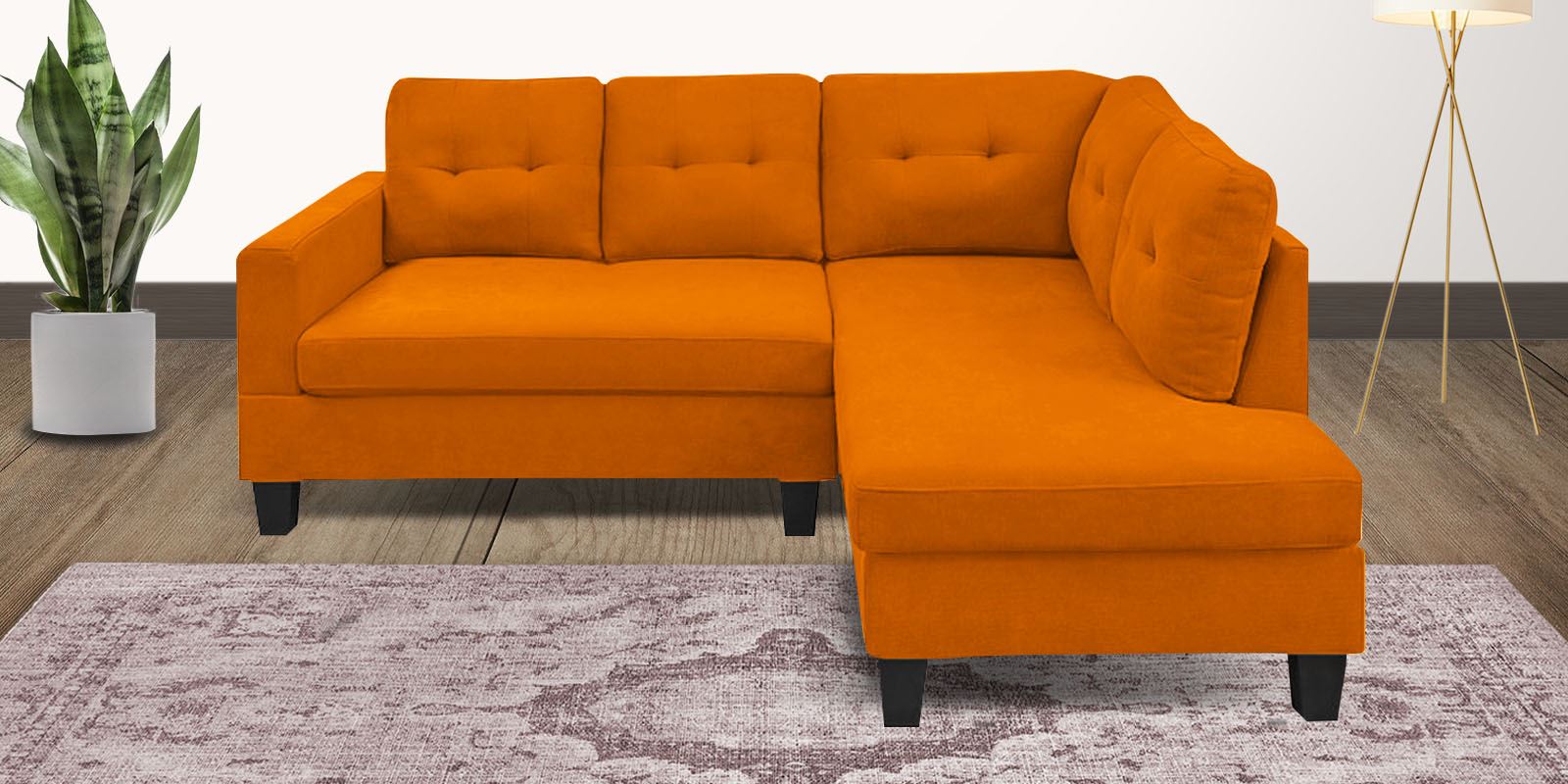 Thomas Fabric LHS Sectional Sofa (2+Lounger) In Vivid Orange Colour - Febonic Living