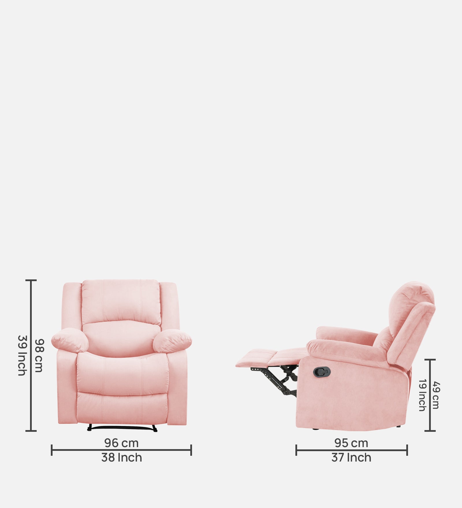 Lexi Fabric 1 Seater Motorized Recliner In Millennial Pink Colour - Febonic Living