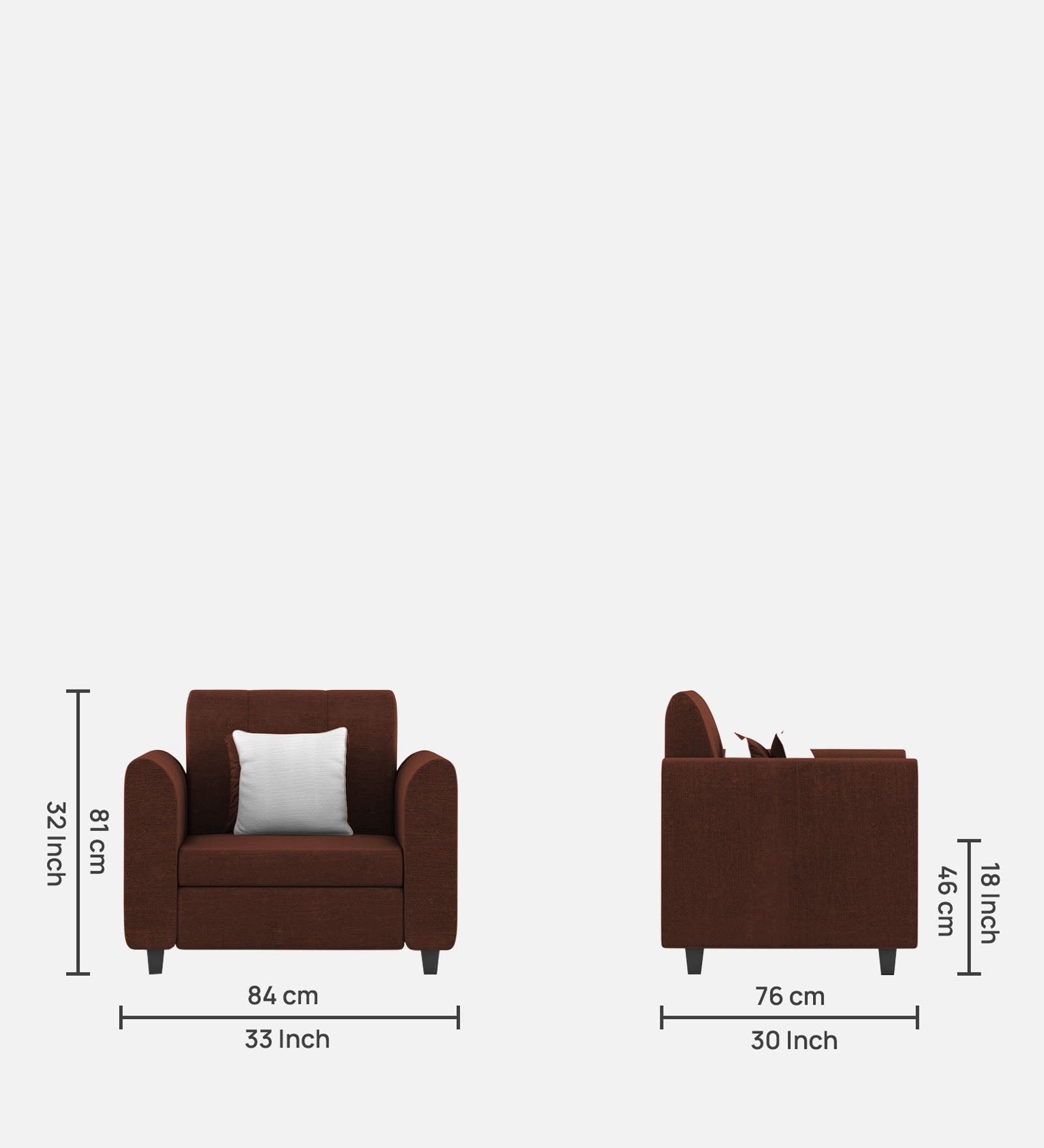 Denmark Fabric 1 Seater Sofa In Coffee Brown Colour - Febonic Living
