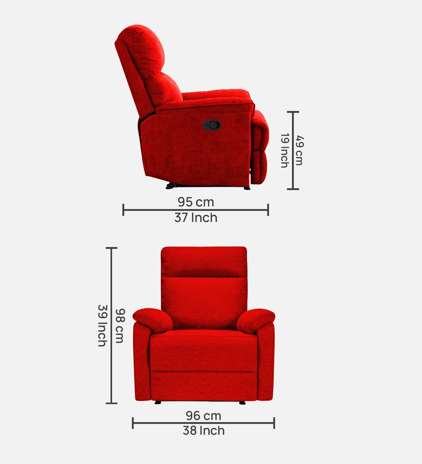 Abby Fabric 1 Seater Manual Recliner In Ruby Red Colour - Febonic Living