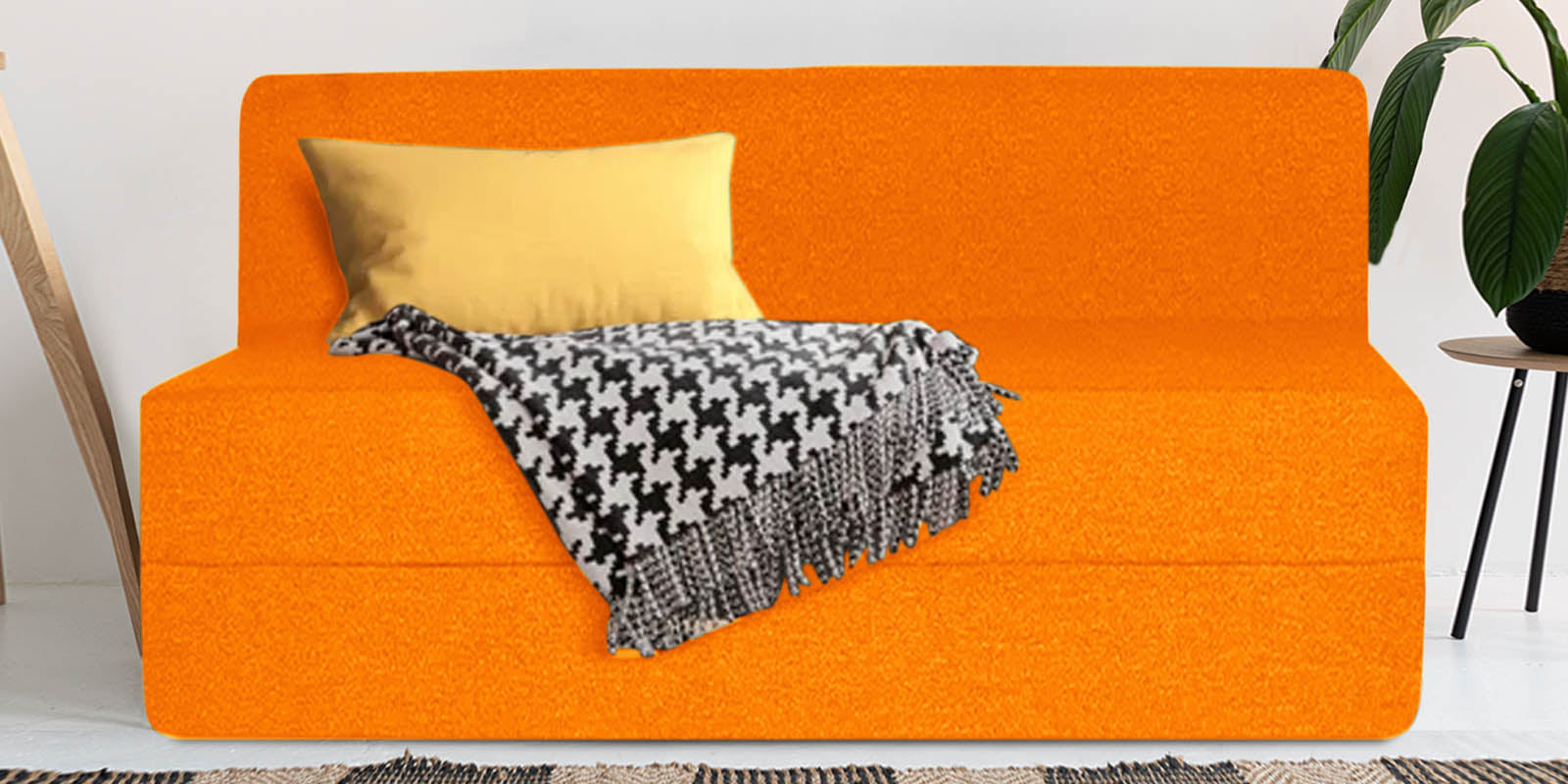 Fleepy Fabric 2 Seater Foldable Sofa Cum Bed In Vivid Orange Colour - Febonic Living