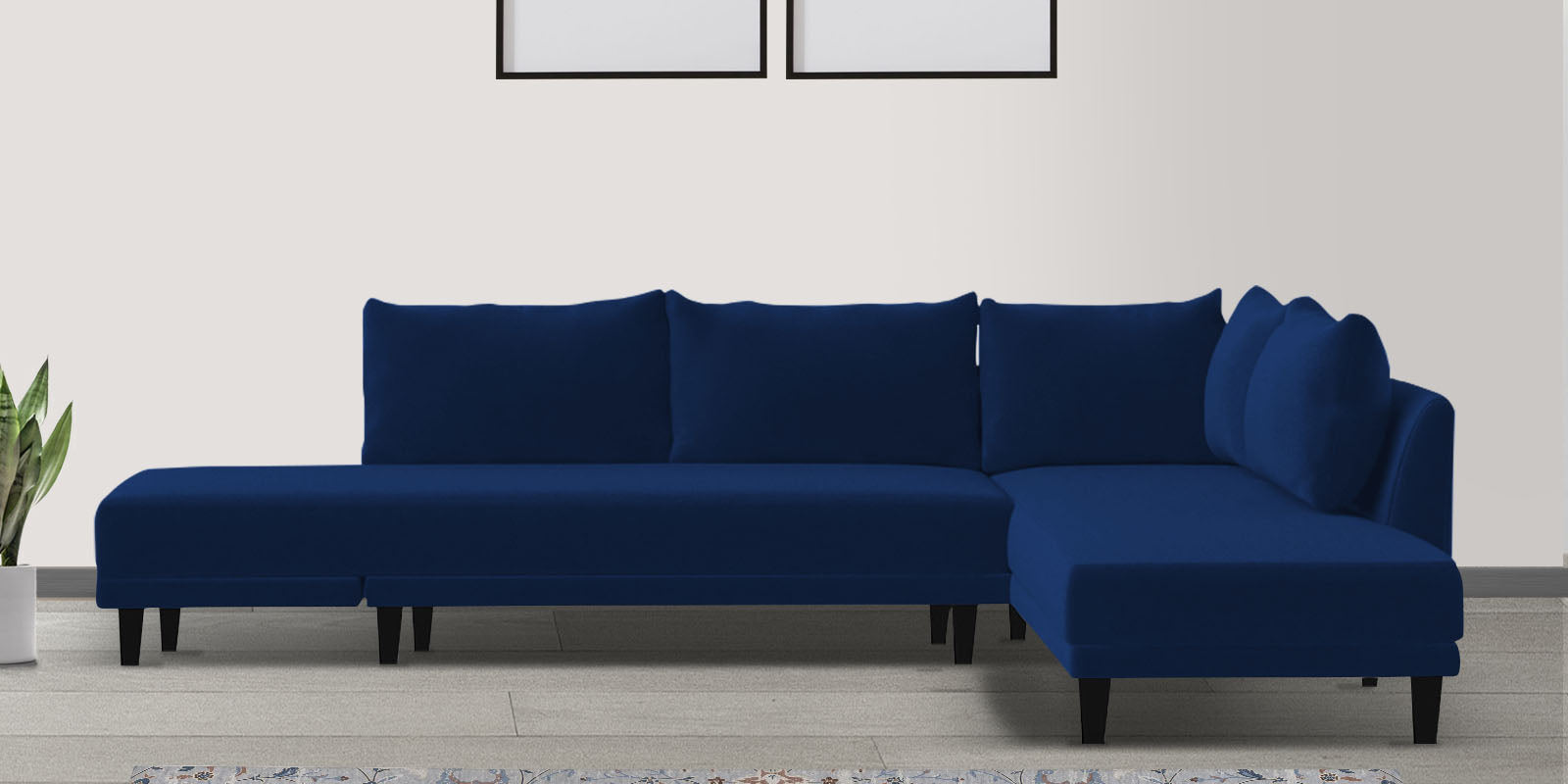 Ira Fabric LHS 6 Seater Convertible Sofa Cum Bed In Royal Blue Colour - Febonic Living