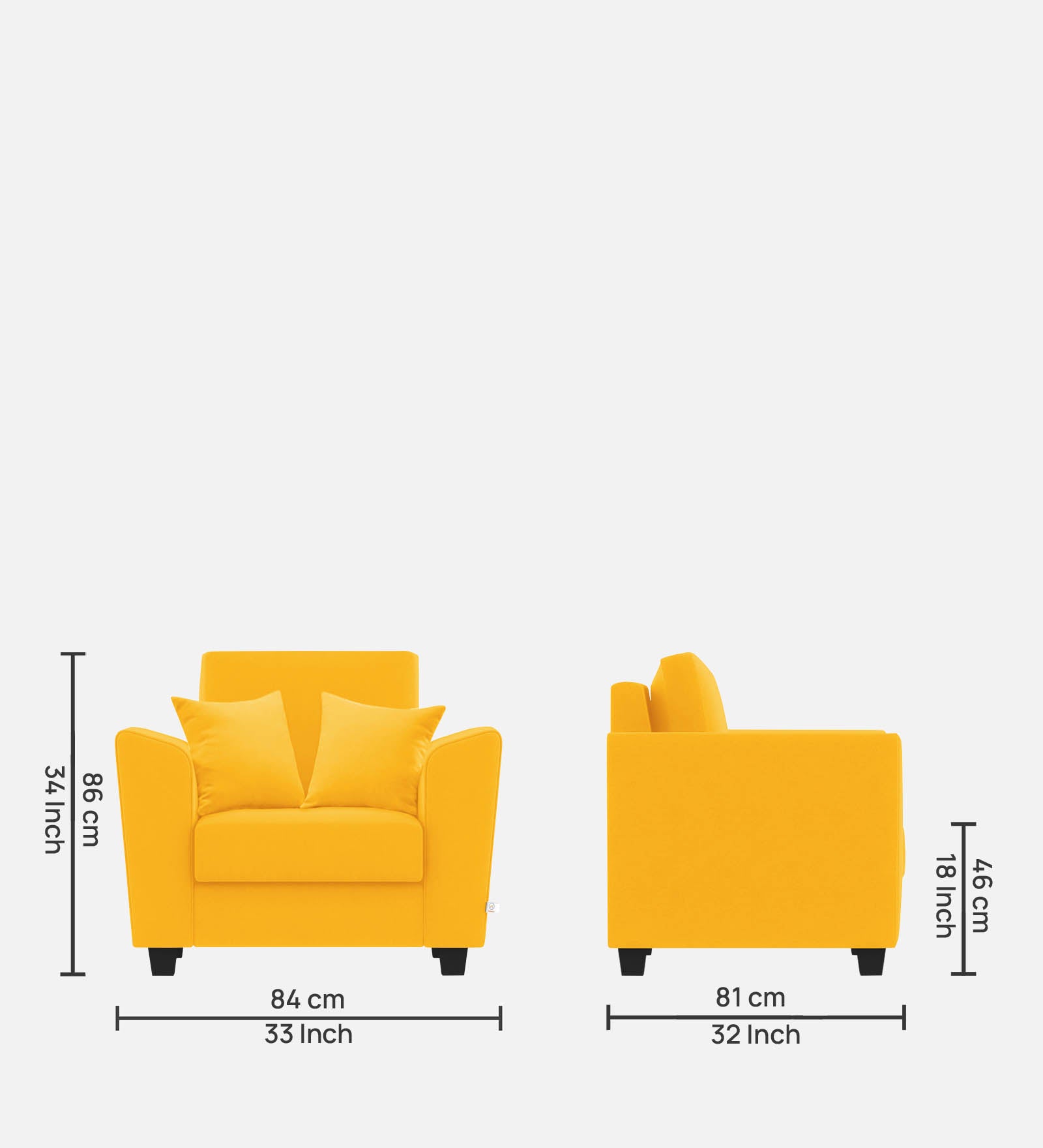 Daku Fabric 1 Seater Sofa In Bold yellow Colour - Febonic Living