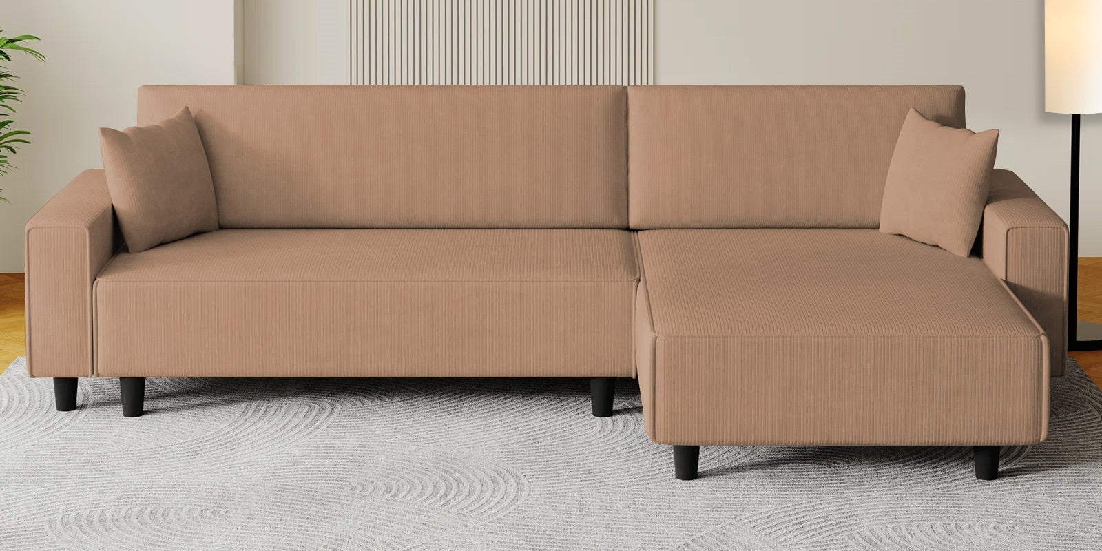 Peach Fabric LHS 6 Seater Sofa Cum Bed With Storage In Cosmic Beige Colour - Febonic Living