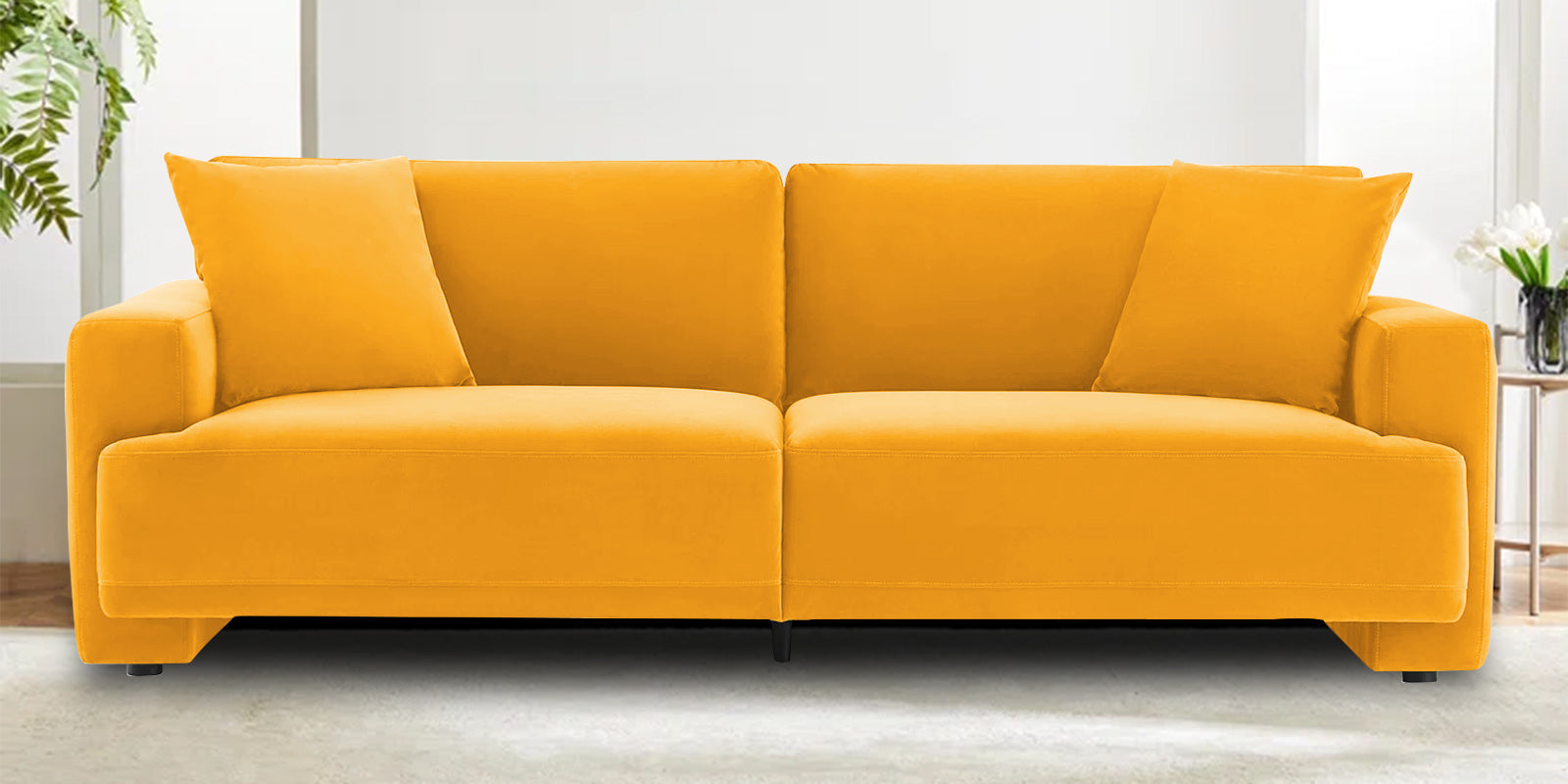 Kosta Velvet 3 Seater Sofa In Safforn Yellow Colour - Febonic Living