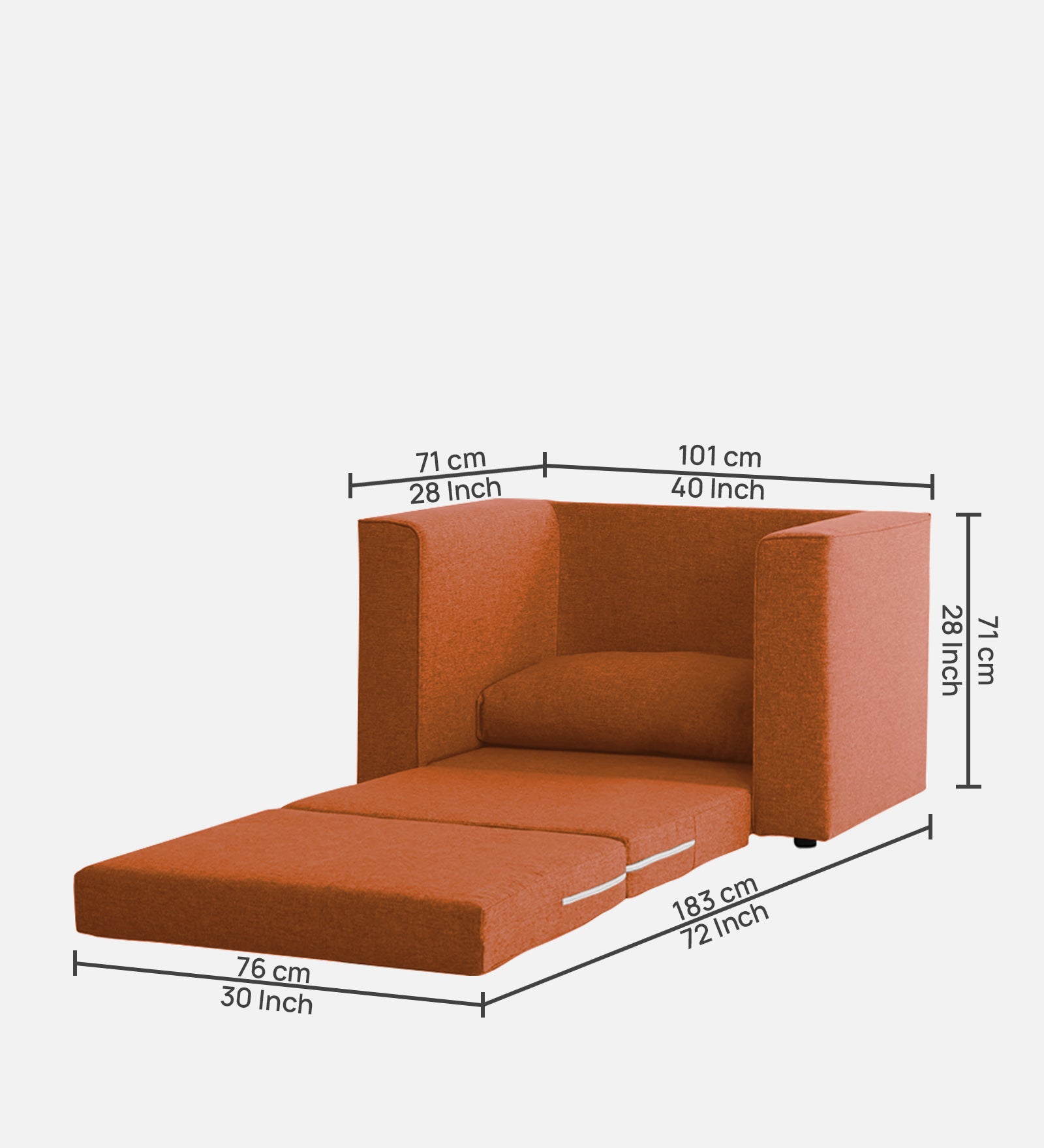 Kenia Fabric 1 Seater Foldable Sofa Cum Bed In Vivid Orange Colour - Febonic Living
