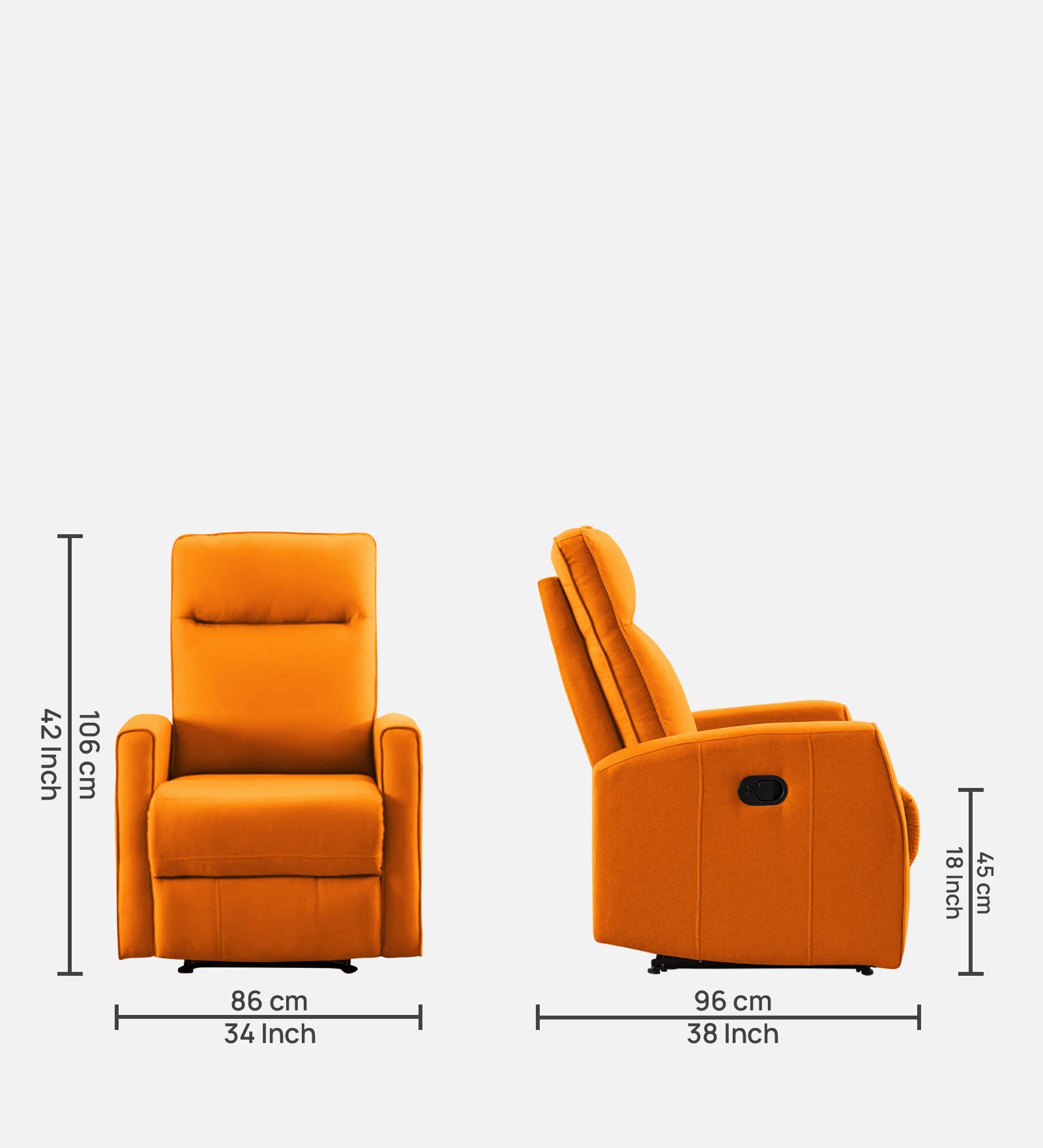 Logan Fabric 1 Seater Manual Recliner In Vivid Orange Colour - Febonic Living
