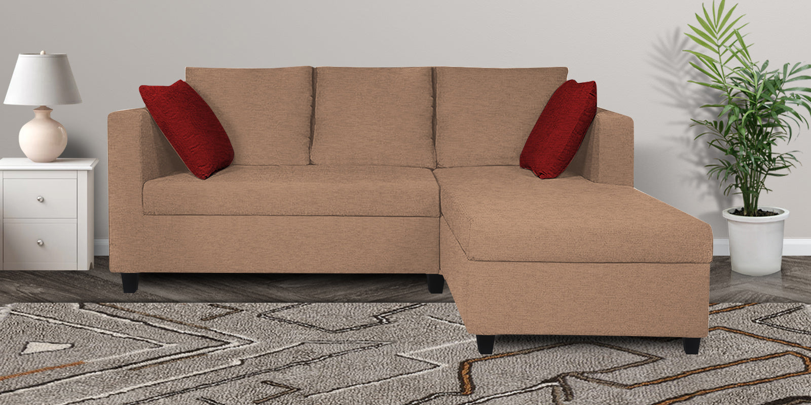 Nebula Fabric LHS Sectional Sofa (2+Lounger) In Cosmic Beige Colour - Febonic Living
