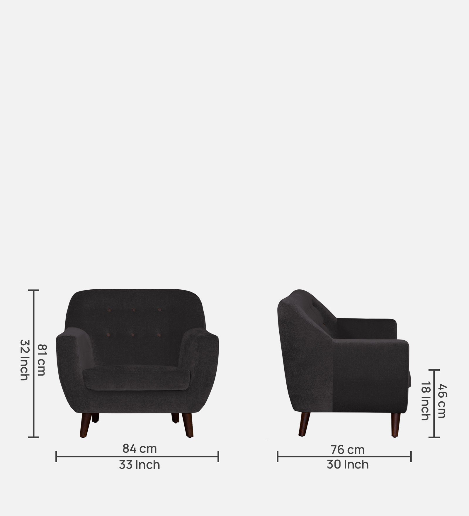 German Fabric 1 Seater Sofa In Maba Grey Colour - Febonic Living