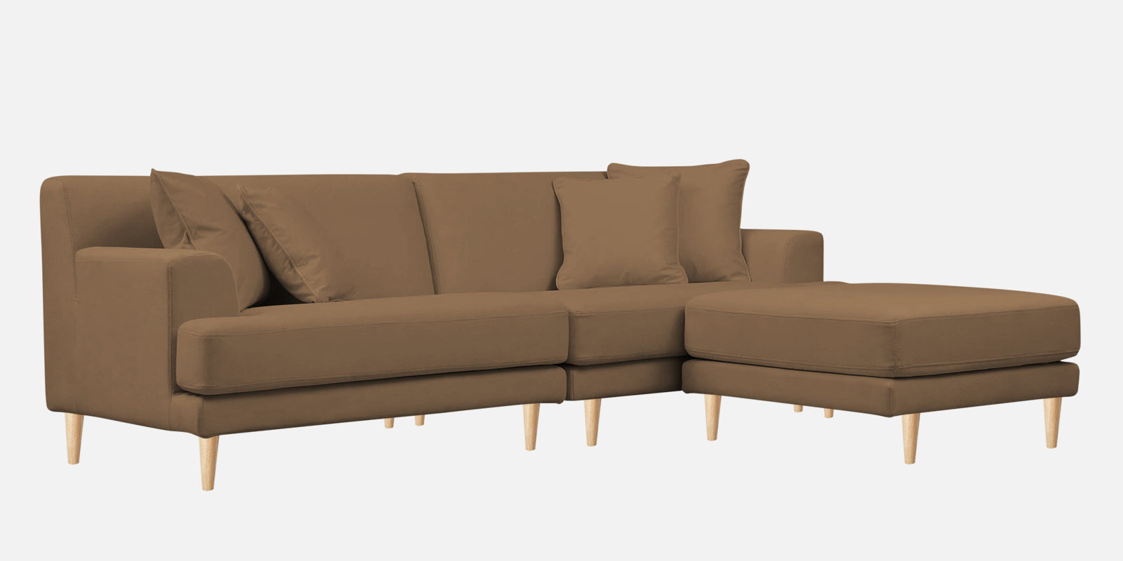 Woody Fabric LHS Sectional Sofa (3+Lounger) In Dusty peach Colour - Febonic Living