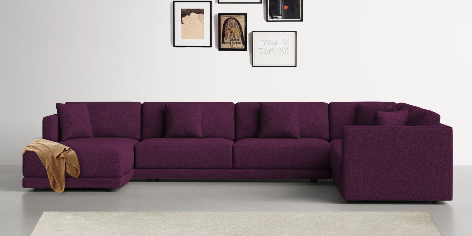 Carlin Fabric RHS 8 Seater Sectional Sofa In Greek Purple Colour - Febonic Living