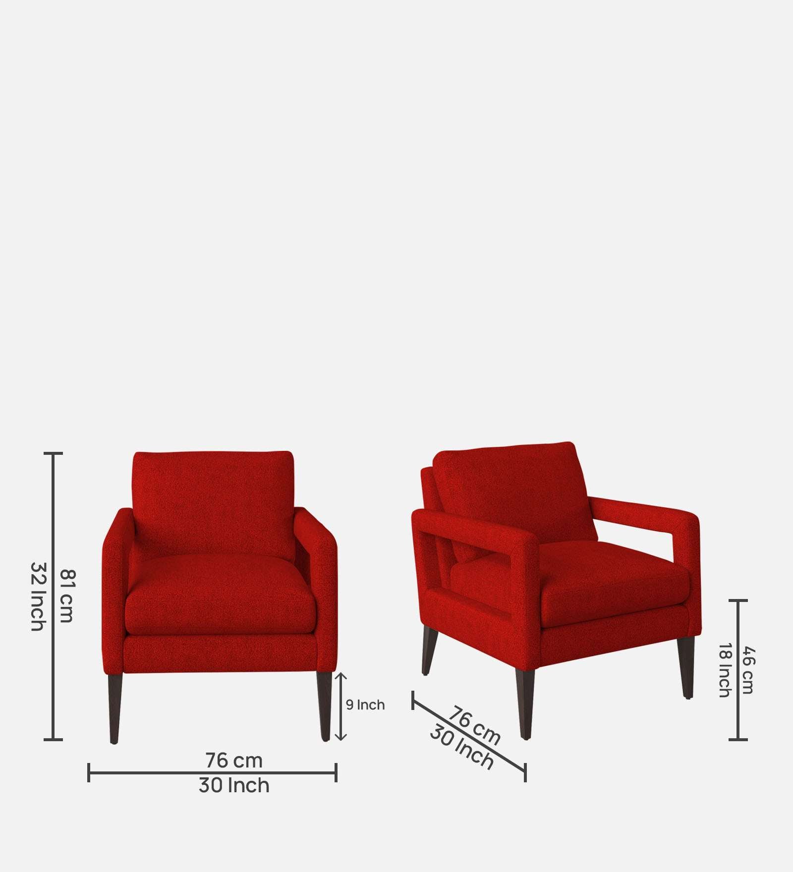 Olsen Fabric Arm Chair In Ruby Red Colour - Febonic Living