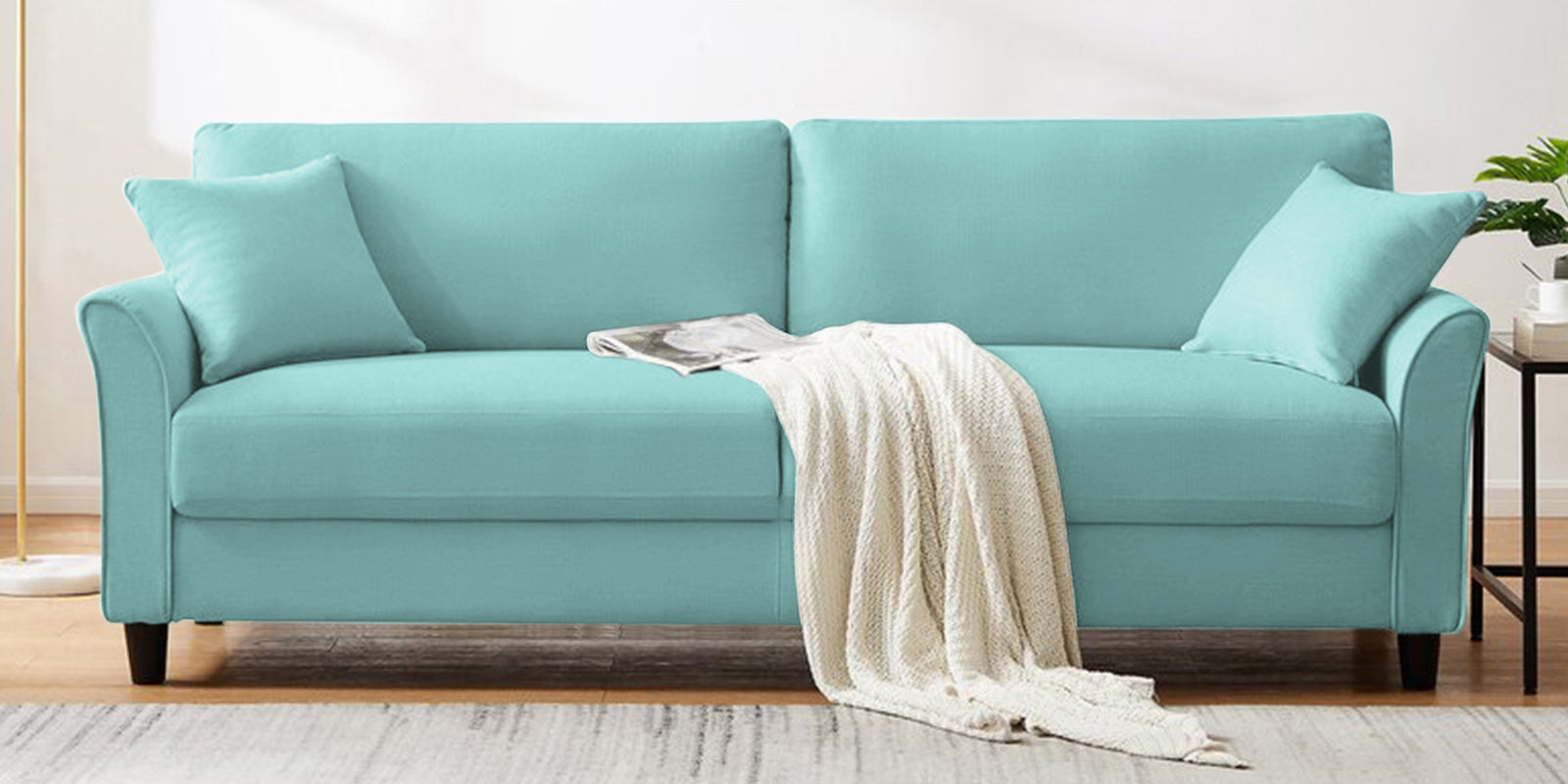 Daroo Velvet 3 Seater Sofa In Barmunda Aqua Colour - Febonic Living