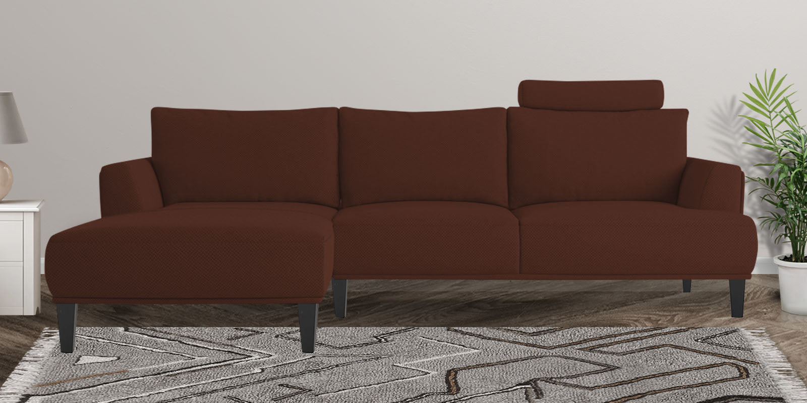 Como Fabric RHS Sectional Sofa (3+Lounger) In Coffee Brown Colour - Febonic Living