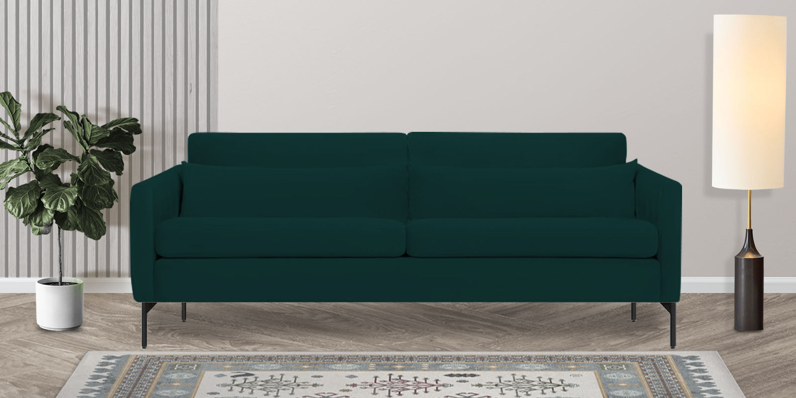 Haru Velvet 3 Seater Sofa In Forest Green Colour