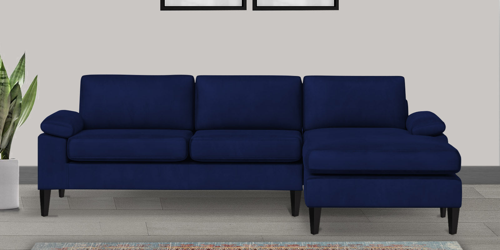 Vegas Velvet LHS Sectional Sofa (3+Lounger) In Imperial Blue Colour - Febonic Living