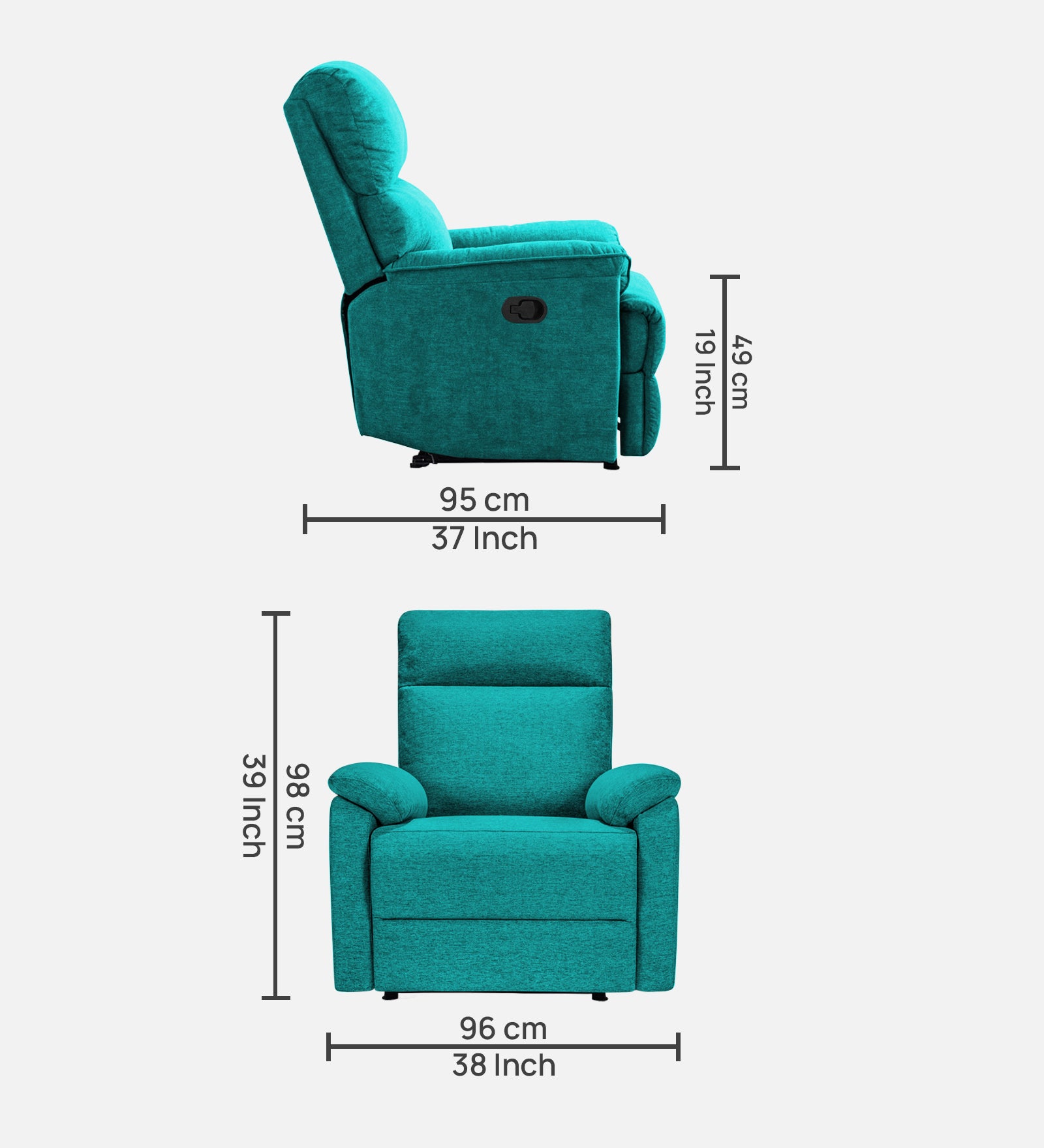 Abby Fabric 1 Seater Manual Recliner In Sea Green Colour - Febonic Living