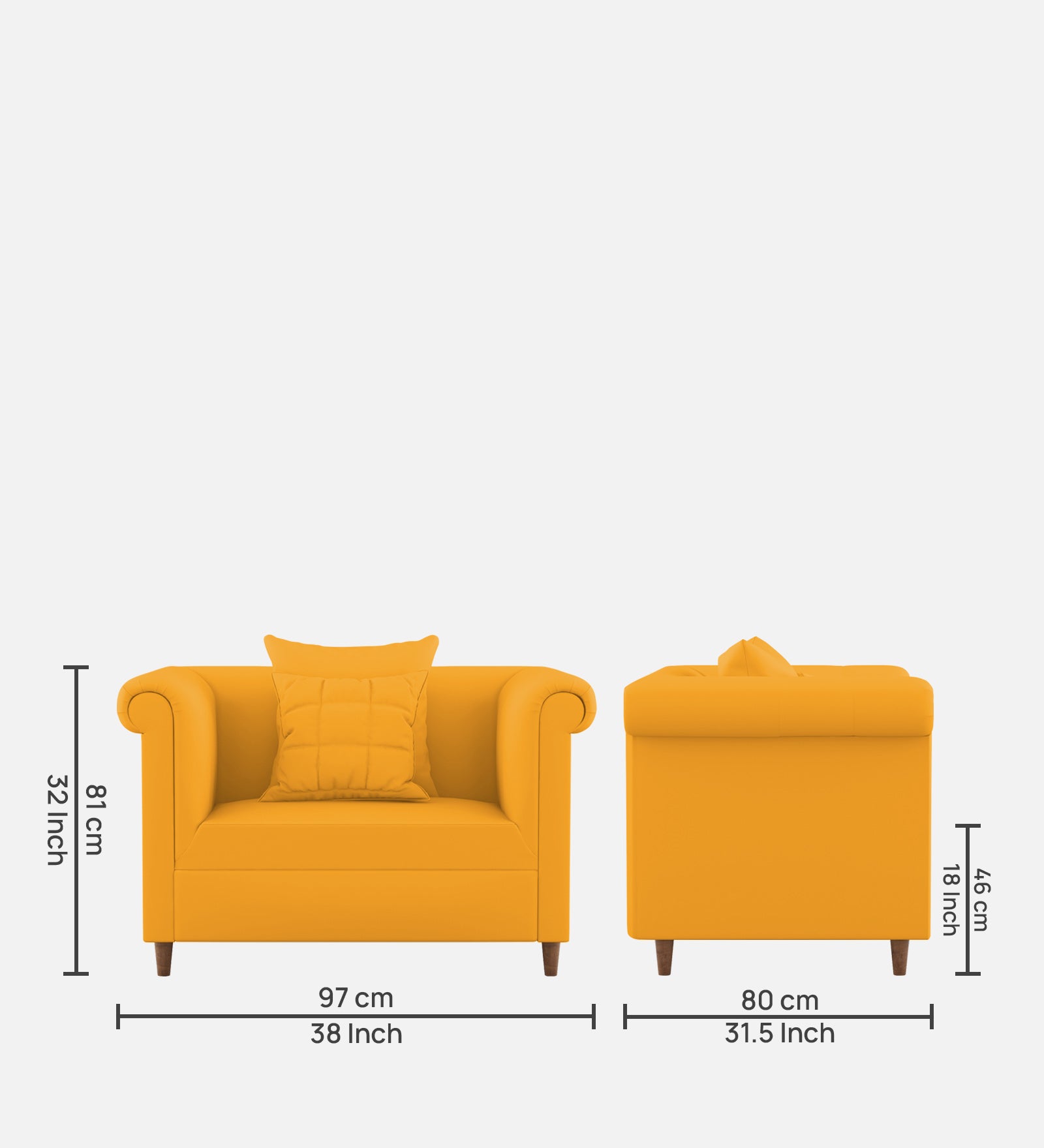 Rubi Velvet 1 Seater Sofa In Safforn Yellow Colour - Febonic Living