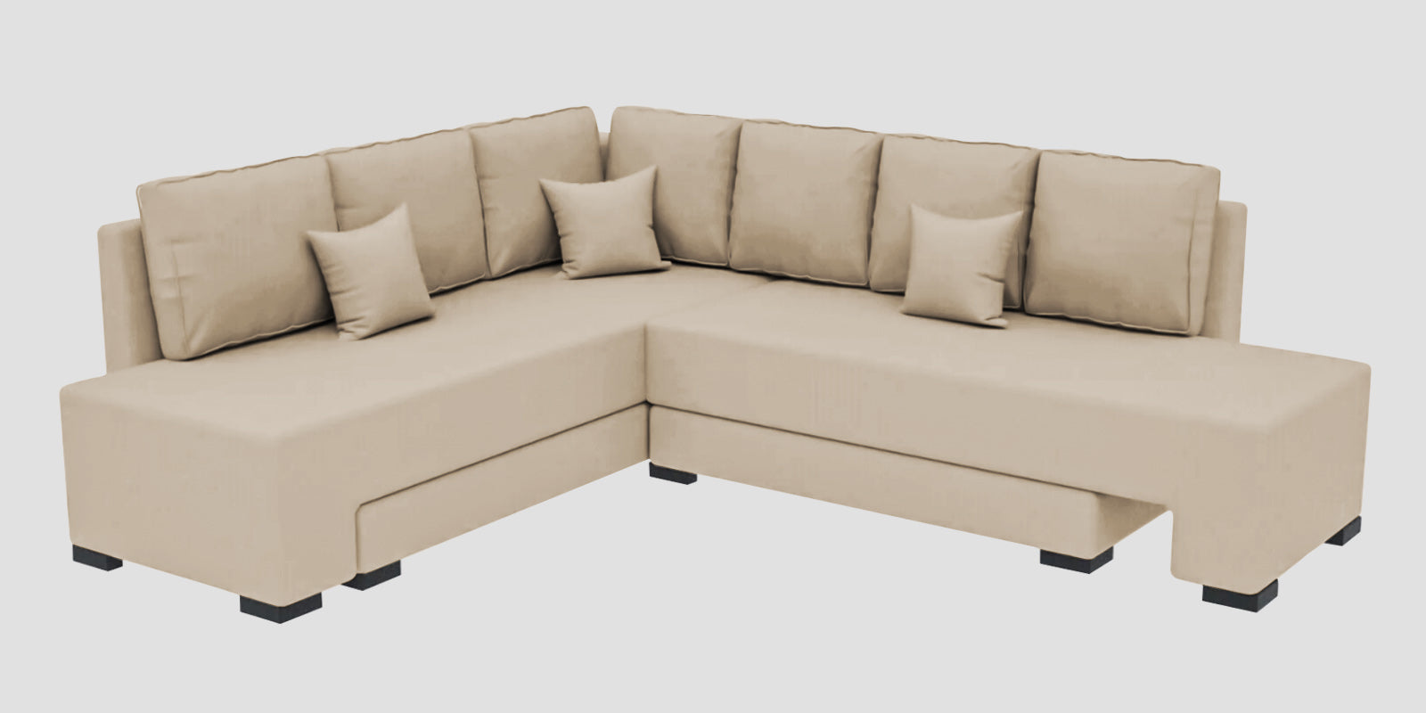 Corby Velvet LHS 6 Seater Convertible Sofa Cum Bed In Cream Beige Colour - Febonic Living