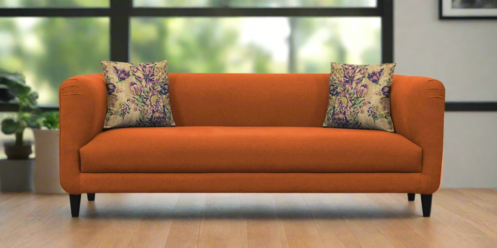 Niki Fabric 3 Seater Sofa In Vivid Orange Colour - Febonic Living