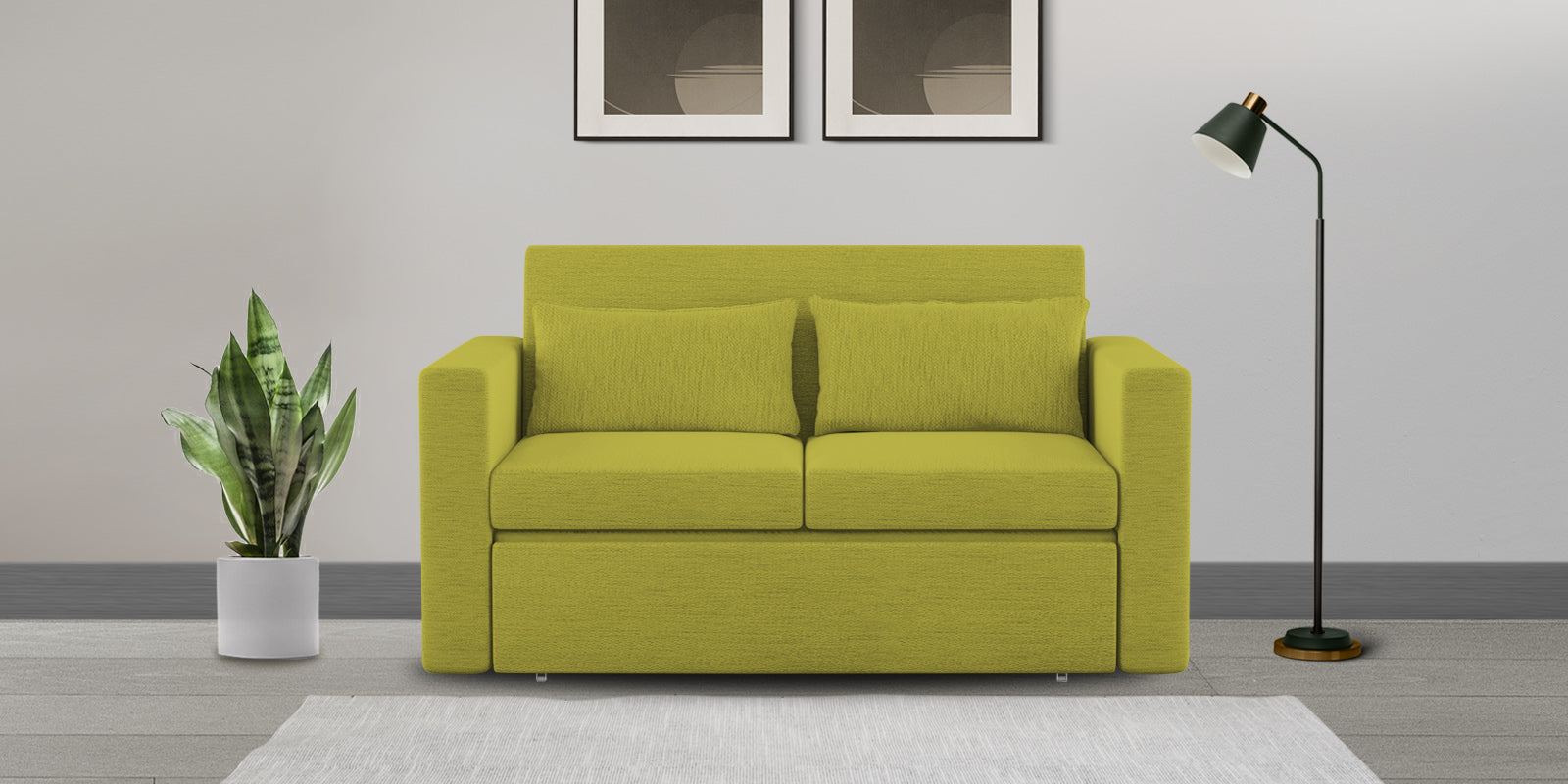 River Fabric 2 Seater Pull Out Sofa Cum Bed In Parrot Green Colour - Febonic Living