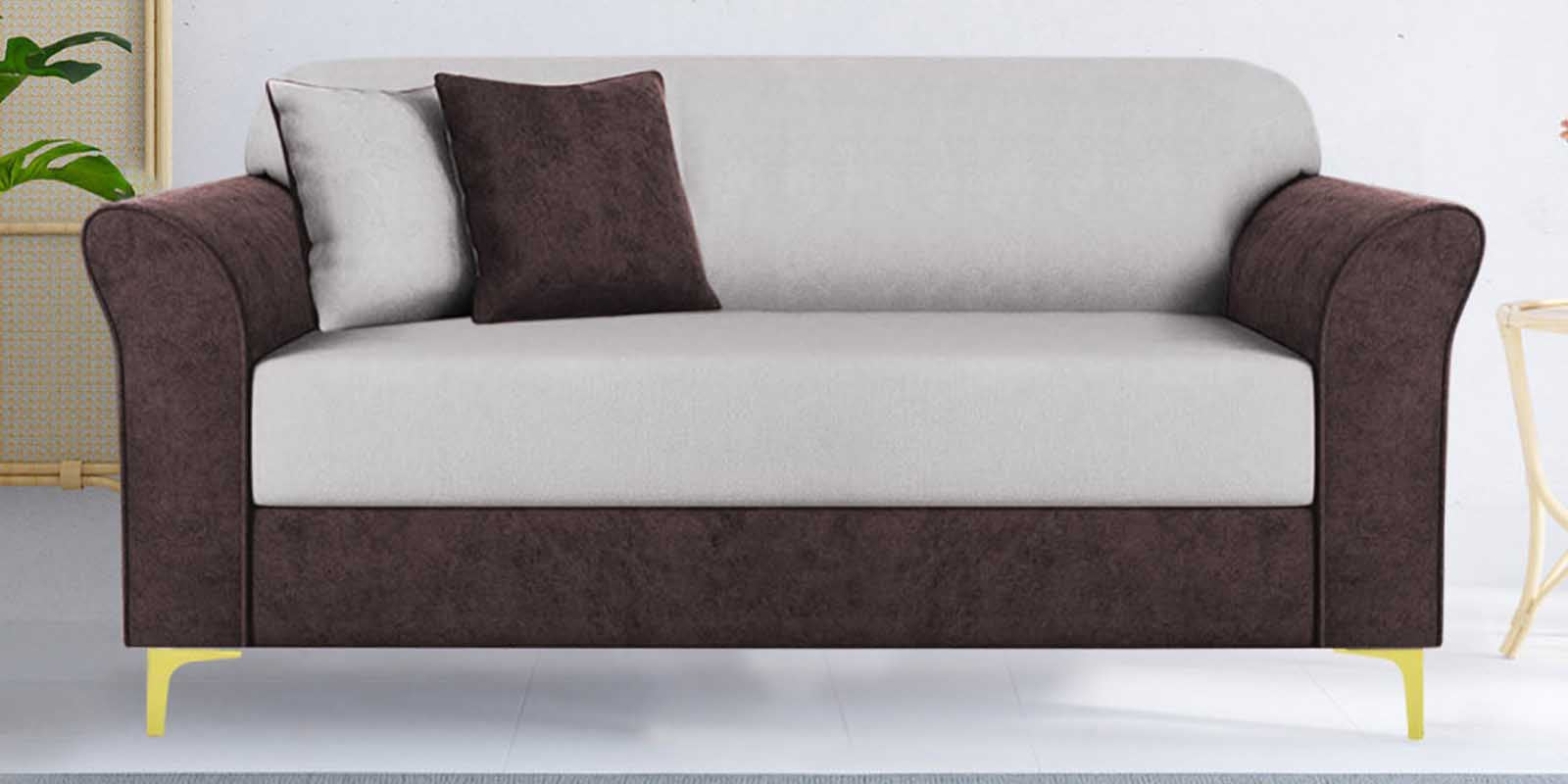 Jordan Velvet 2 Seater Sofa In Mocha Brown And Concreate Grey Colour - Febonic Living