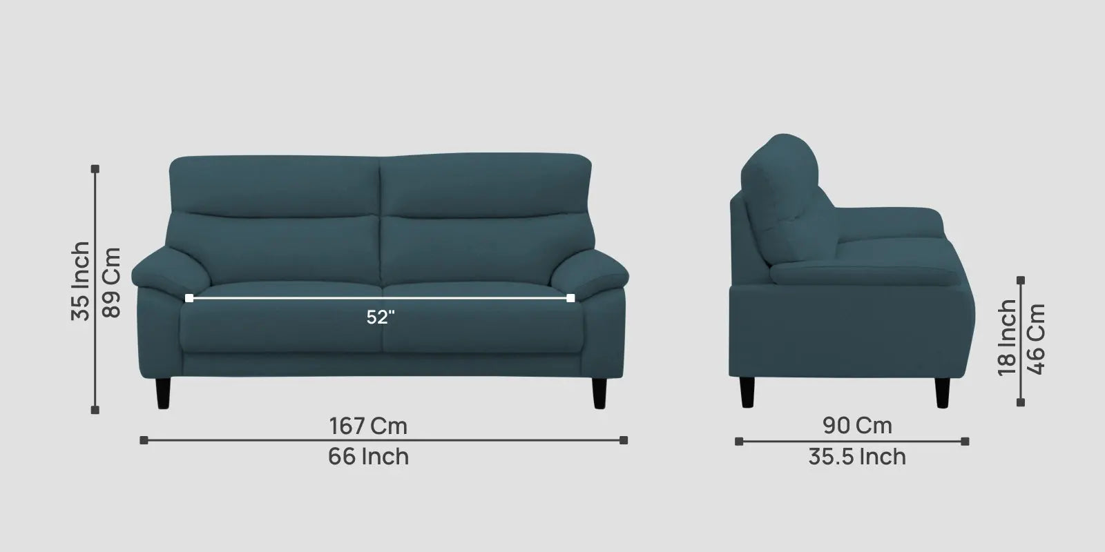 Zibby Fabric 2 Seater Sofa In Sea Blue Colour Febonic Living