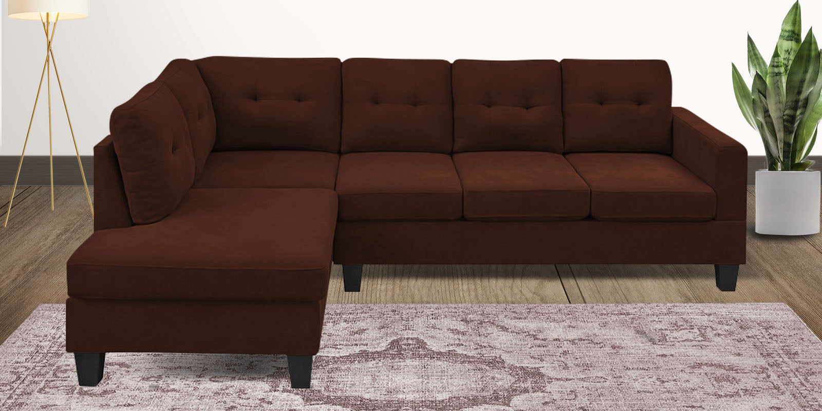 Thomas Fabric RHS Sectional Sofa (3+Lounger) In Coffee Brown Colour - Febonic Living