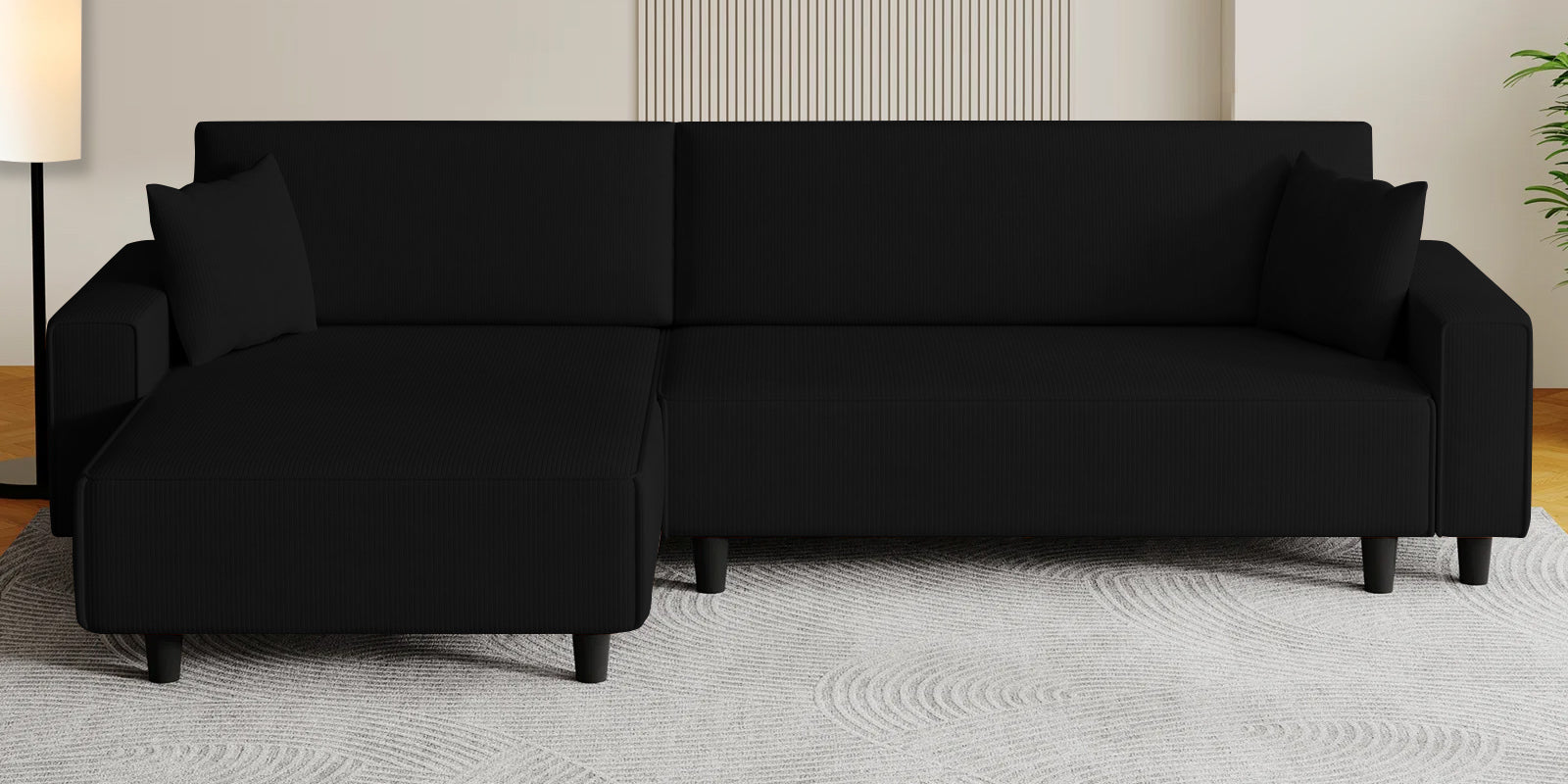 Peach Fabric RHS 6 Seater Sofa Cum Bed With Storage In Zed Black Colour - Febonic Living