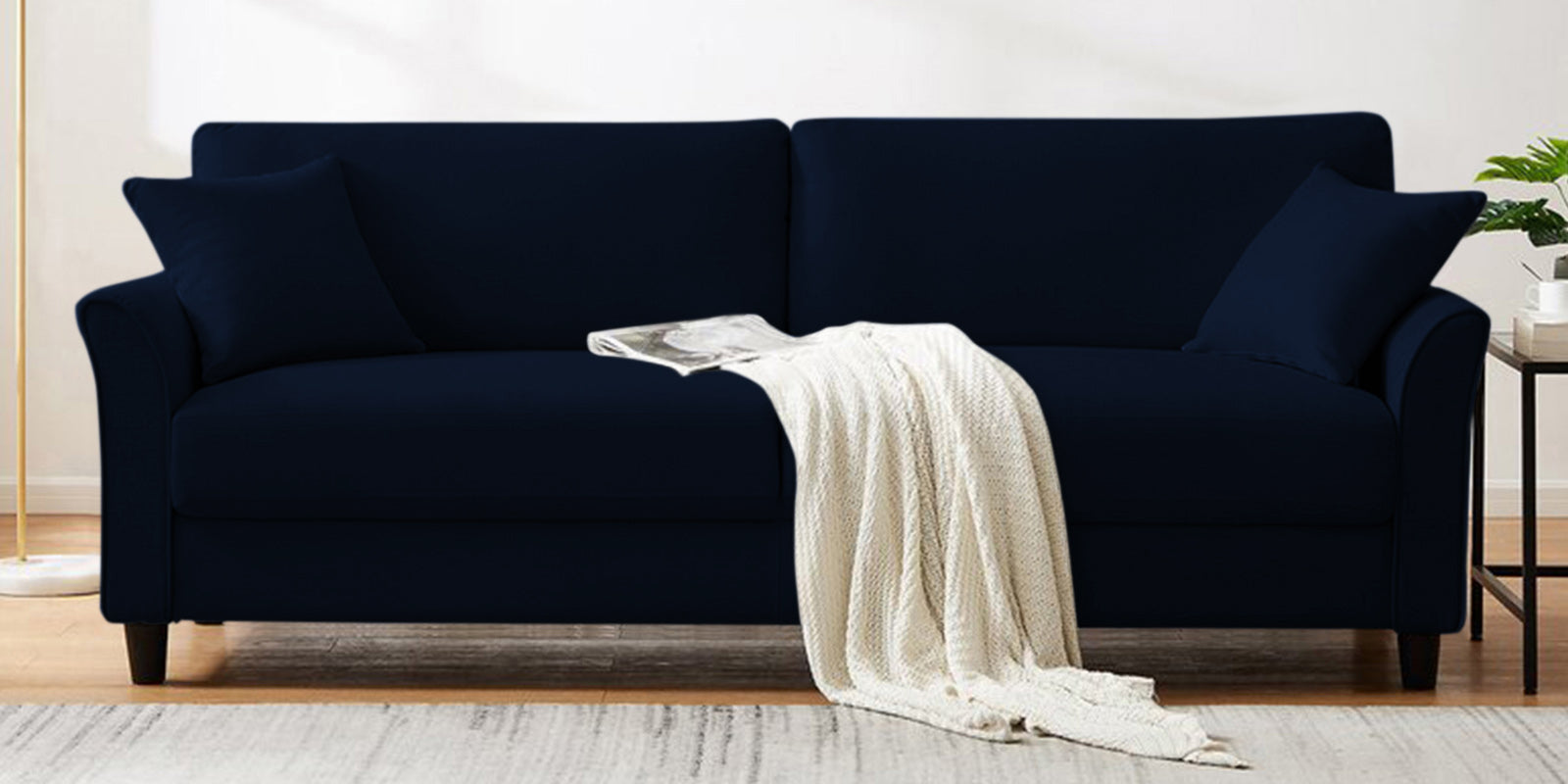 Daroo Velvet 3 Seater Sofa In Dark Blue Colour - Febonic Living