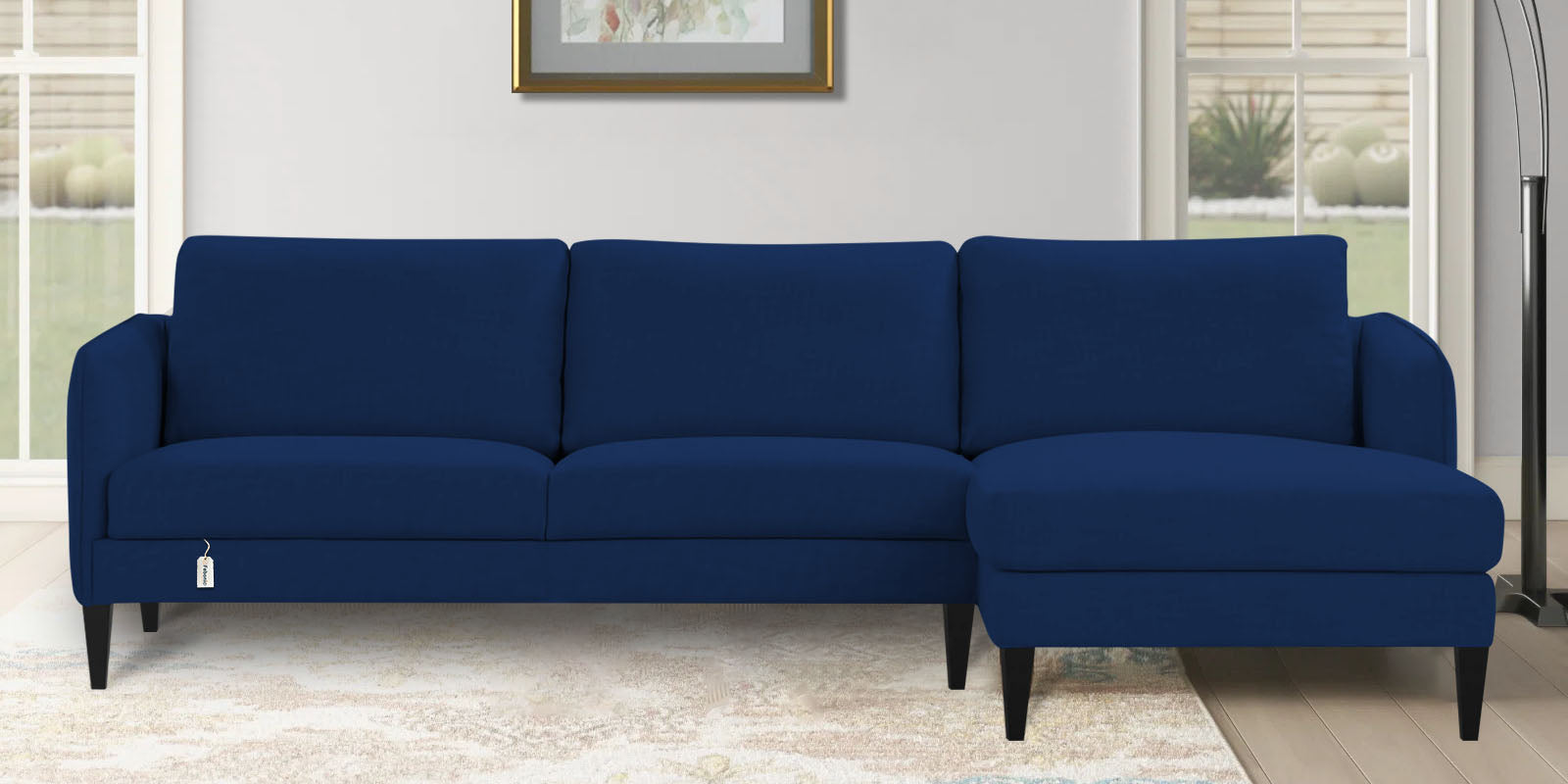 Piku Fabric LHS Sectional Sofa (3+Lounger) In Royal Blue Colour - Febonic Living