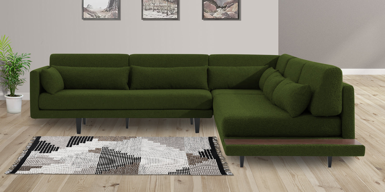 Malta Fabric 6 Seater LHS Corner Sofa In Olive Green Colour - Febonic Living