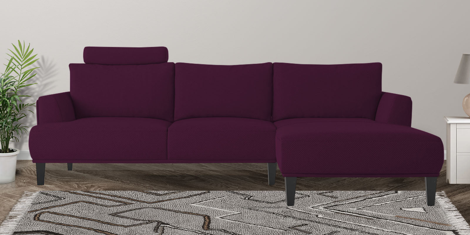 Como Fabric LHS Sectional Sofa (3+Lounger) In Greek Purple Colour - Febonic Living