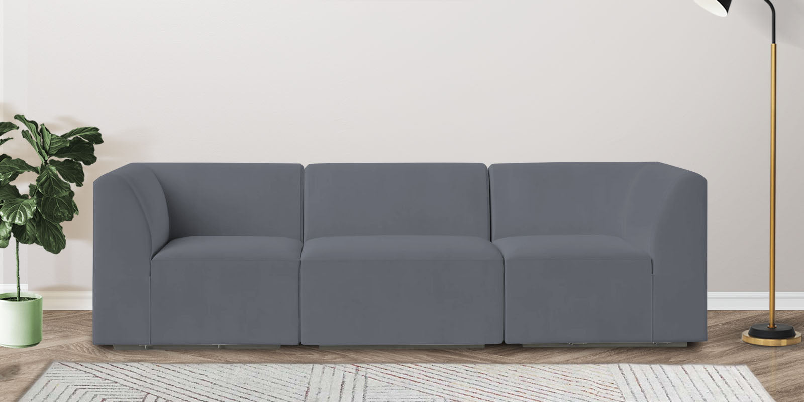 Bufa Velvet 3 Seater Sofa in Pubble Grey Colour